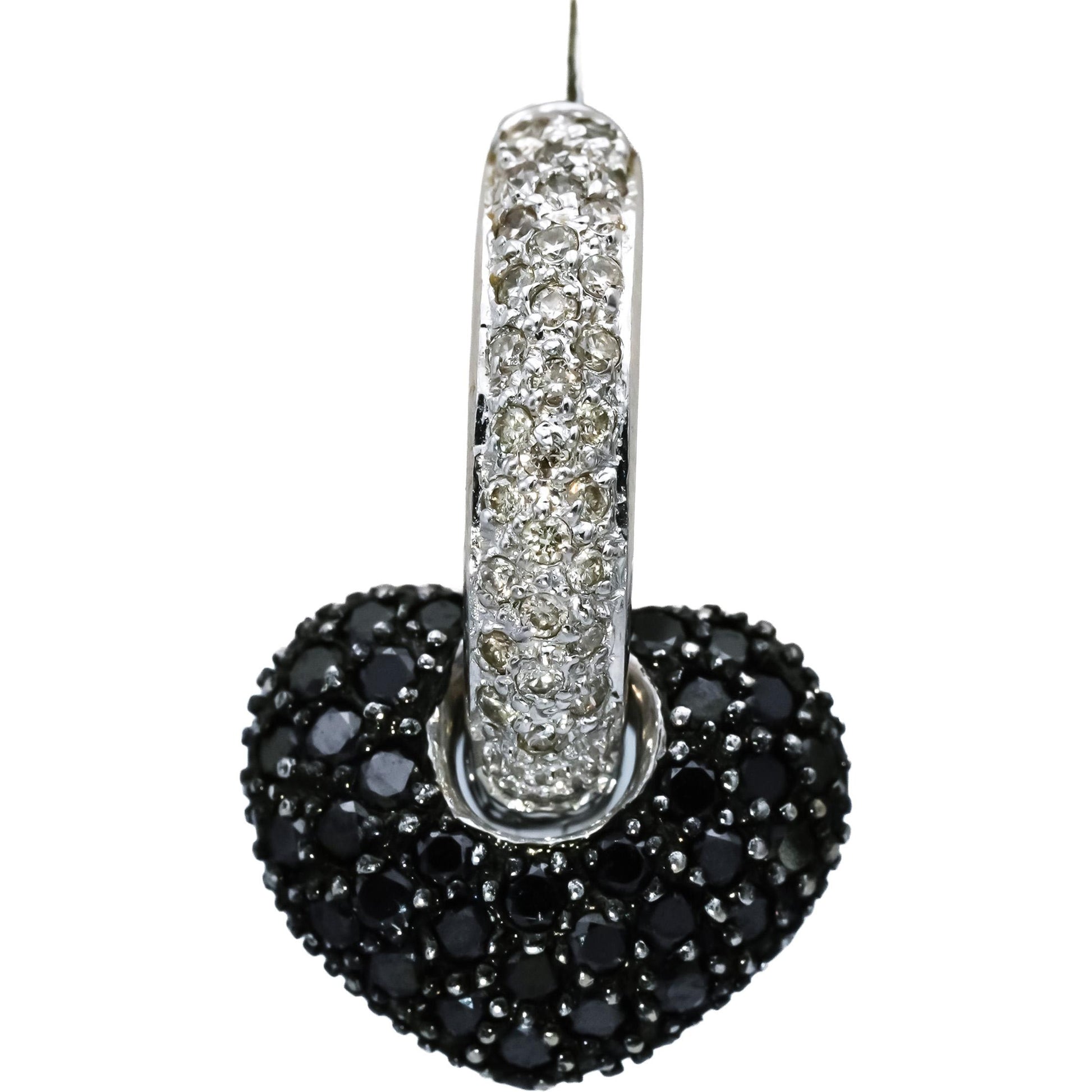 14k White Gold White and Black Diamond Heart Cluster Dangle Earrings 1.0CT