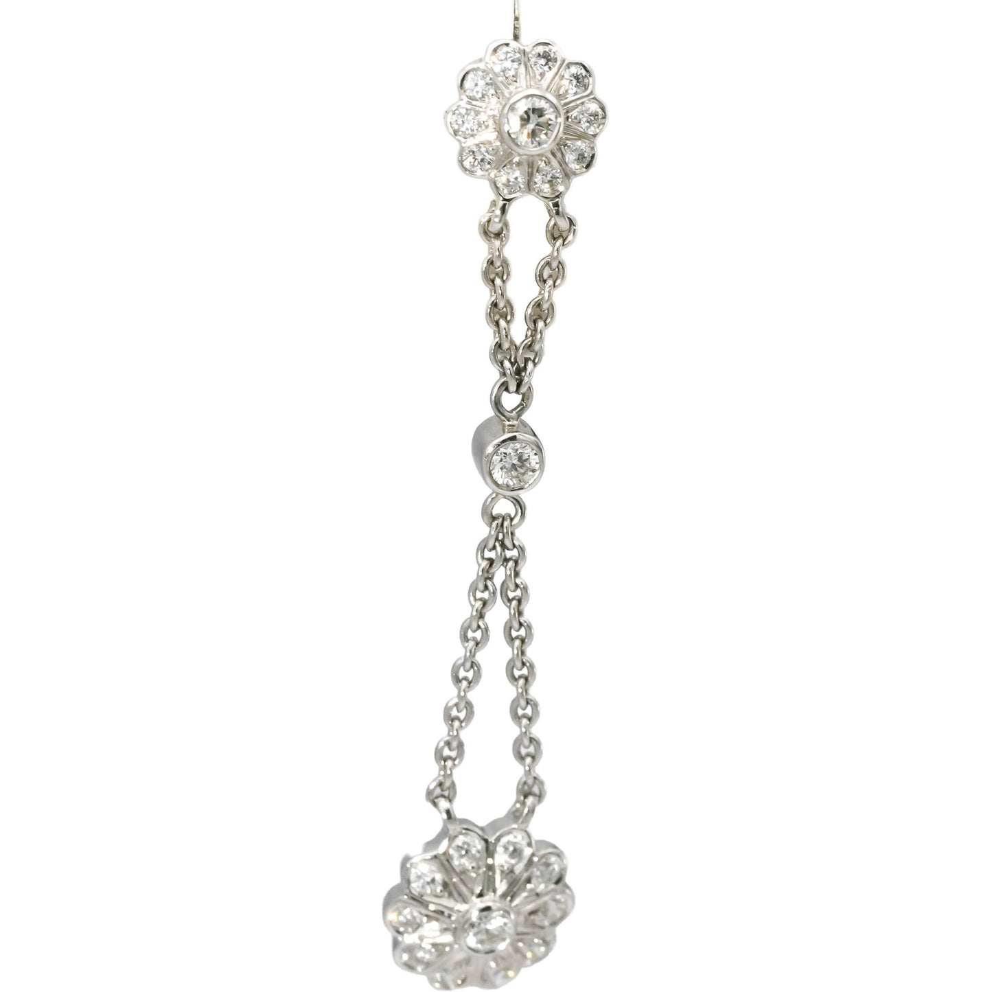 18k White Gold VS Round Diamond Flower Drop Dangle Earrings 0.95CT