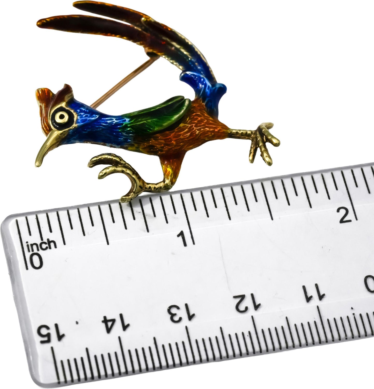 14k Yellow Gold Colorful Enamel Road Runner Brooch