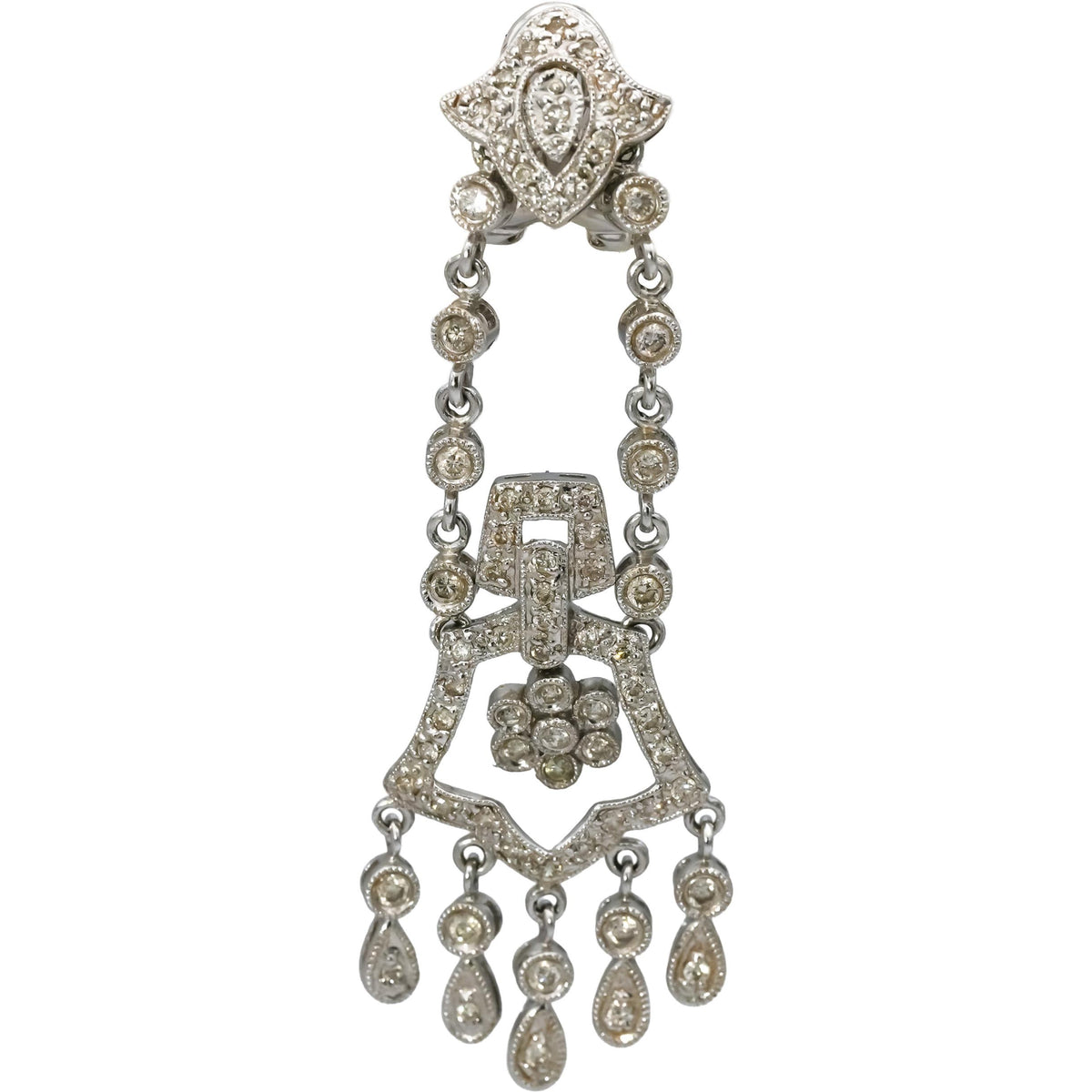 18k White Gold Round Diamond Dangle Drop Earrings 1.0CT