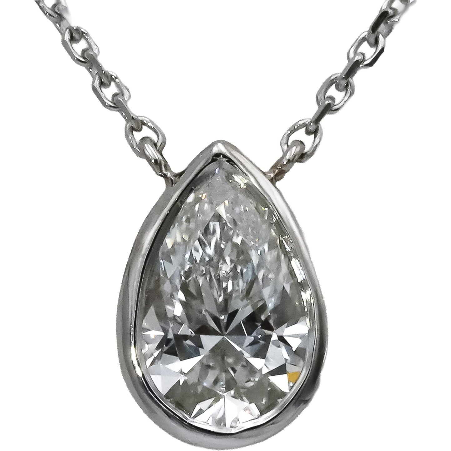 14k White Gold VS Pear Cut Lab-Grown Diamond Solitaire Pendant Necklace 1.05CT