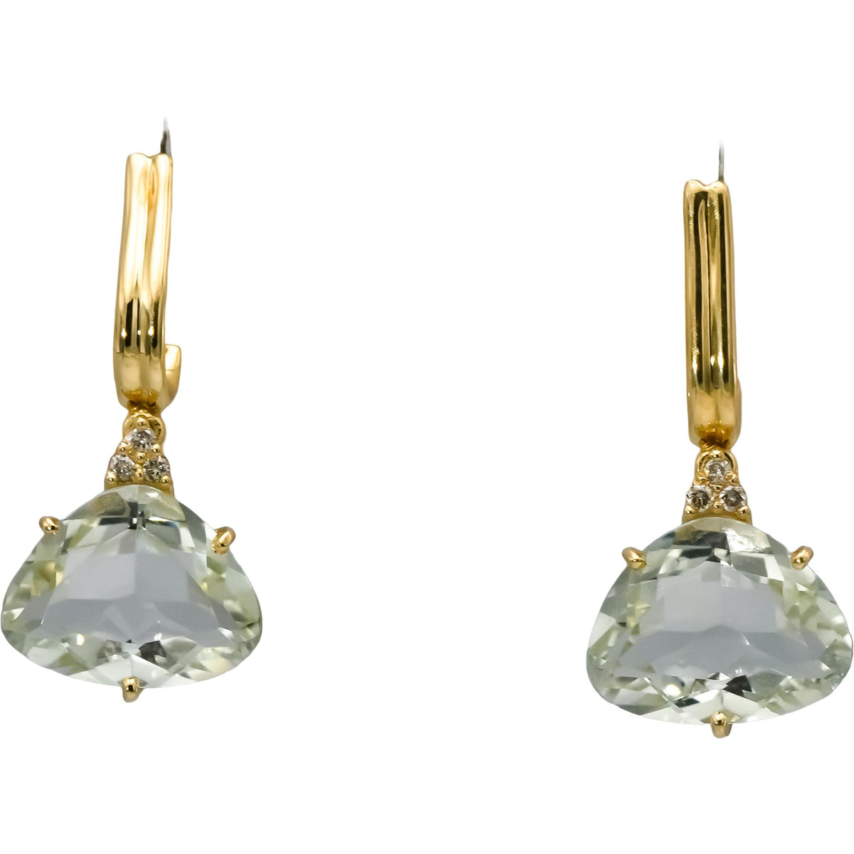 18k Yellow Gold Fancy Cut Aquamarine Dangle Earrings 3.0CT w/ Diamond Accents