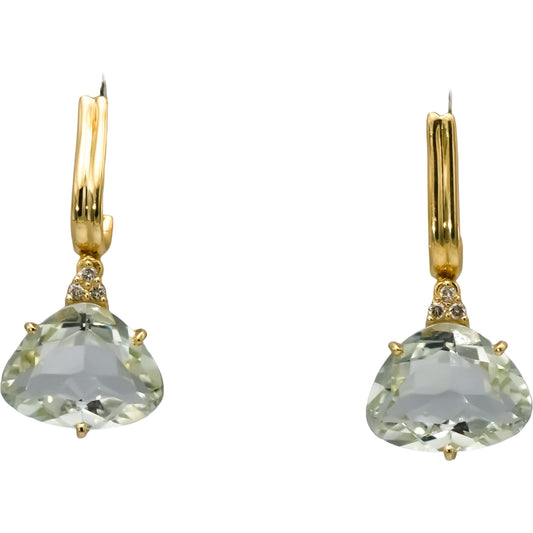 18k Yellow Gold Fancy Cut Aquamarine Dangle Earrings 3.0CT w/ Diamond Accents