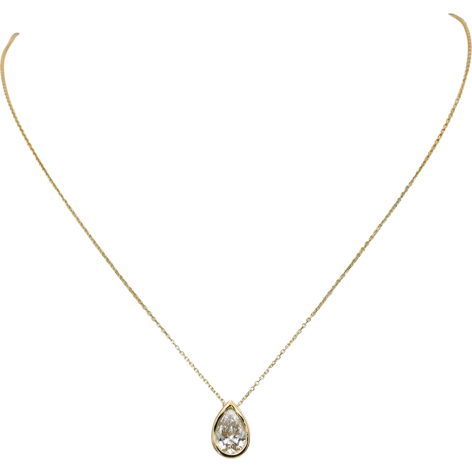 IGI 14k Yellow Gold VS1/F Pear Cut Lab-Grown Diamond Pendant Necklace 1.84CT