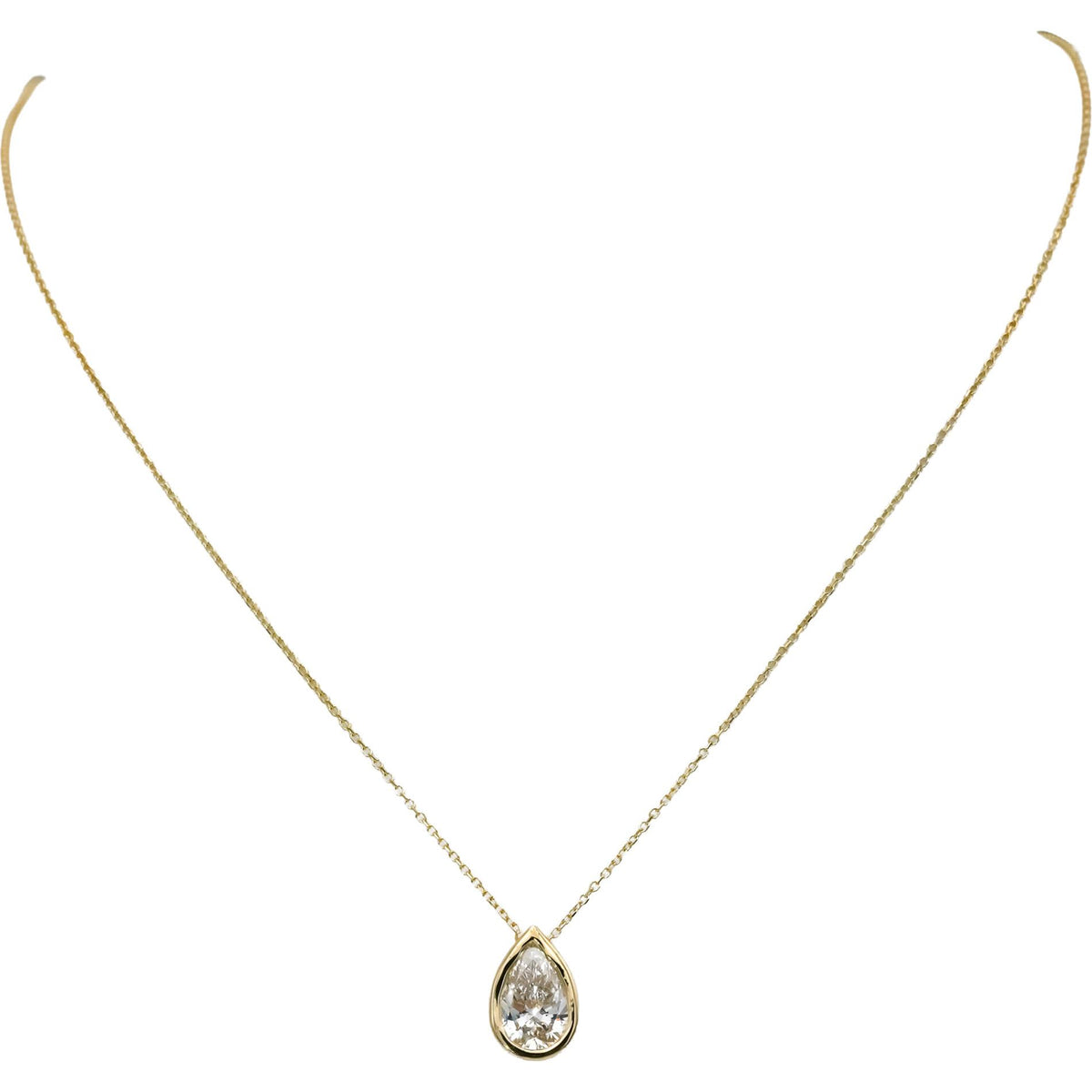 IGI 14k Yellow Gold VS1/F Pear Cut Lab-Grown Diamond Pendant Necklace 1.84CT