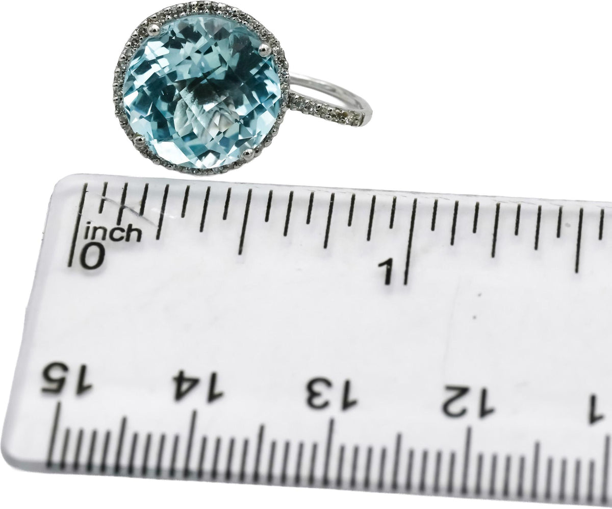 14k White Gold Blue Topaz and Diamond Dangle Earrings 10.25CT