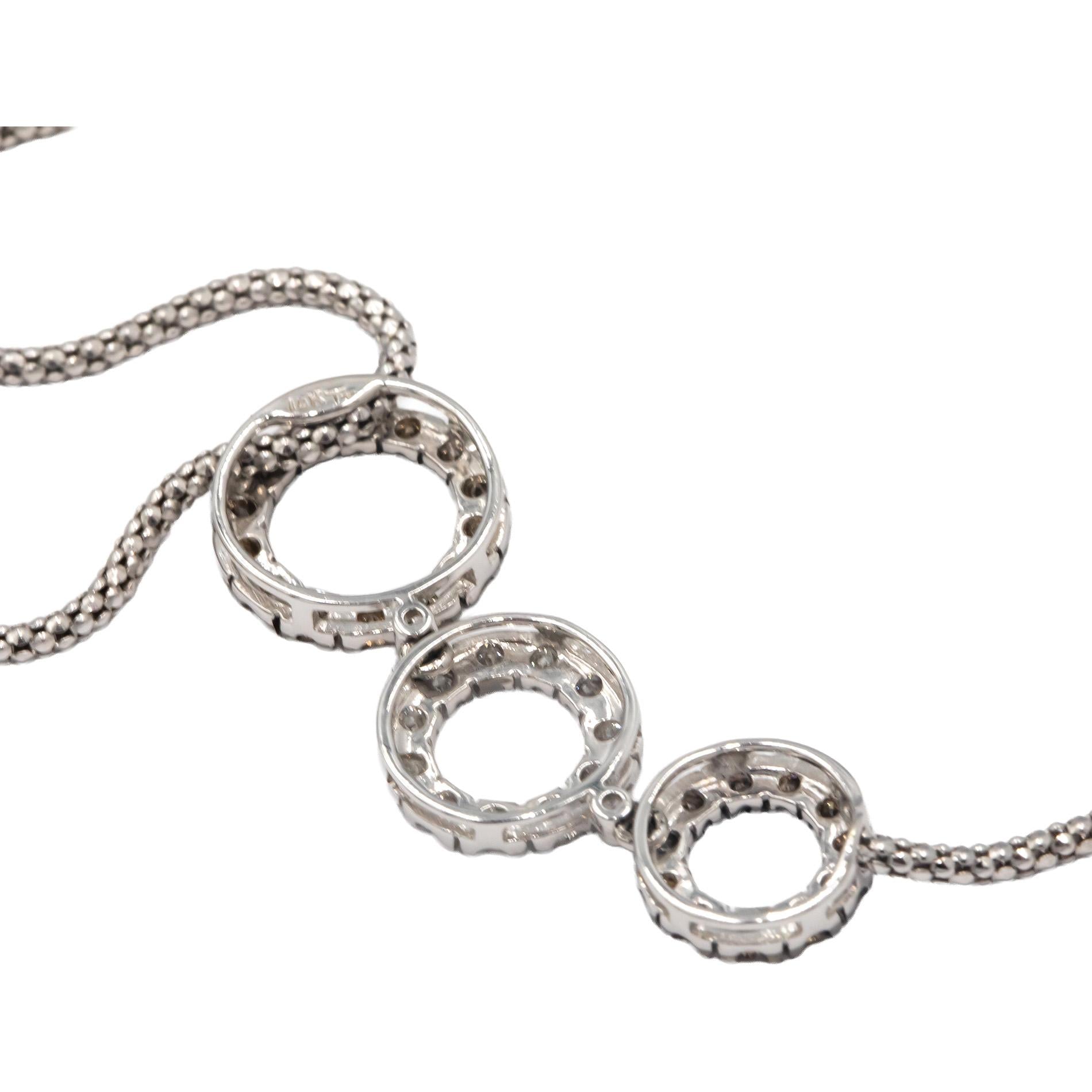 14k White Gold Round Diamond Circle Tassel Chain Necklace 1.0CT