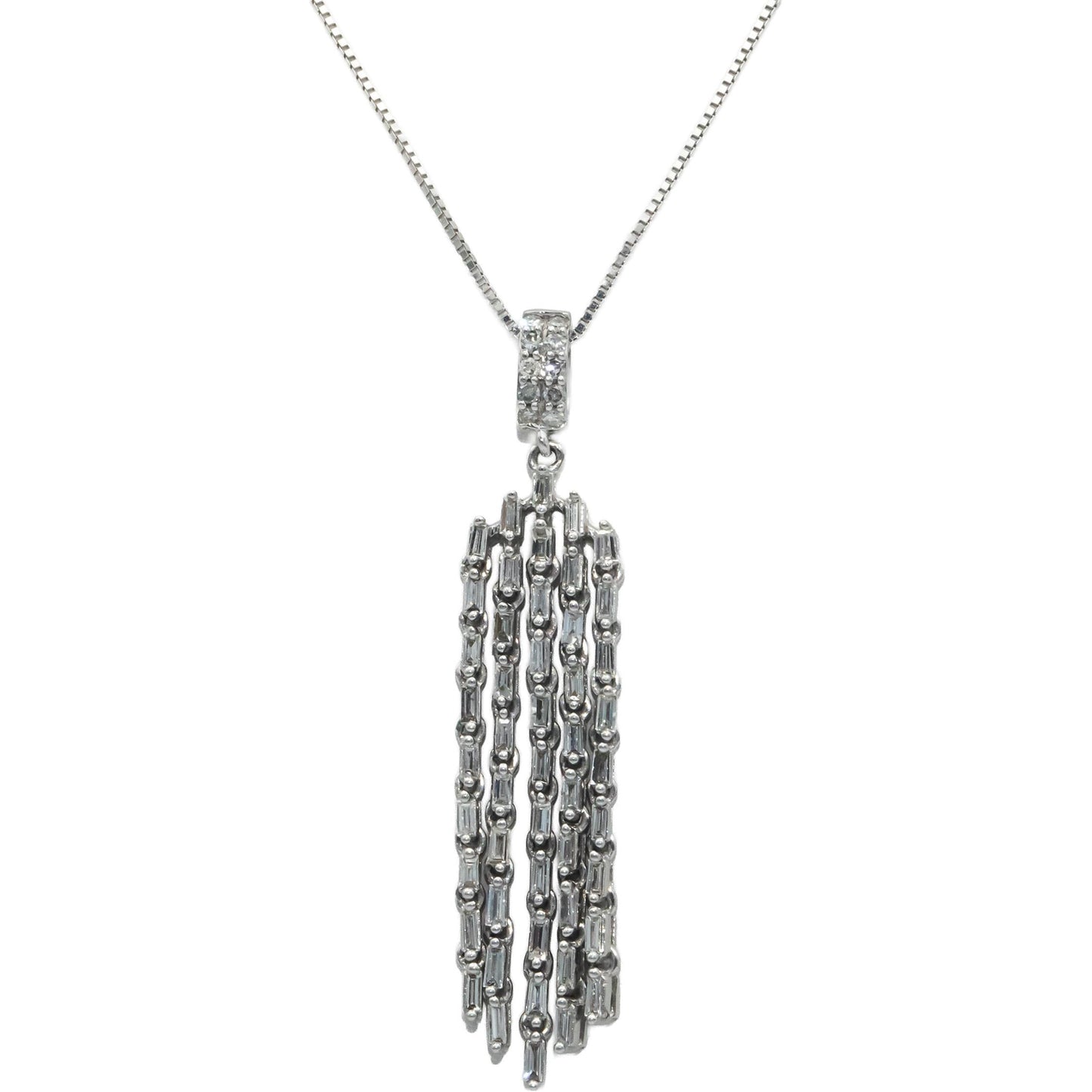 10k White Gold 0.50CT Diamond Tassel Pendant Chain Necklace