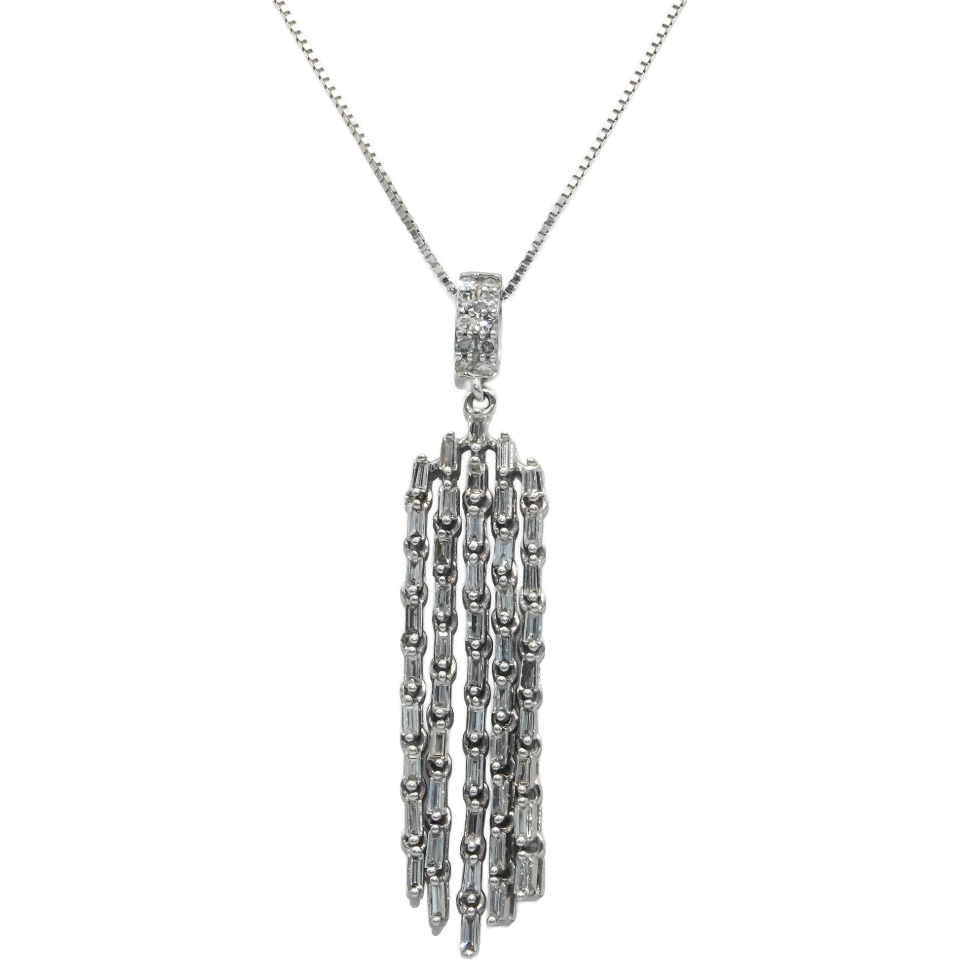 10k White Gold 0.50CT Diamond Tassel Pendant Chain Necklace