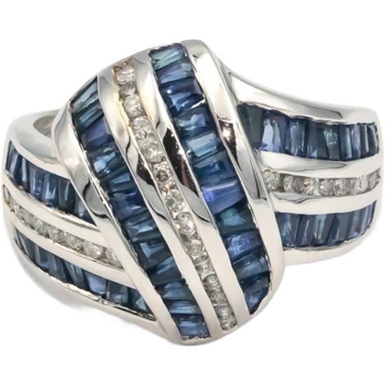 KALATI Designer 14k White Gold 1.78CT Diamond and Sapphire Ring Size 7