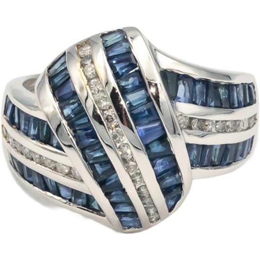 KALATI Designer 14k White Gold 1.78CT Diamond and Sapphire Ring Size 7