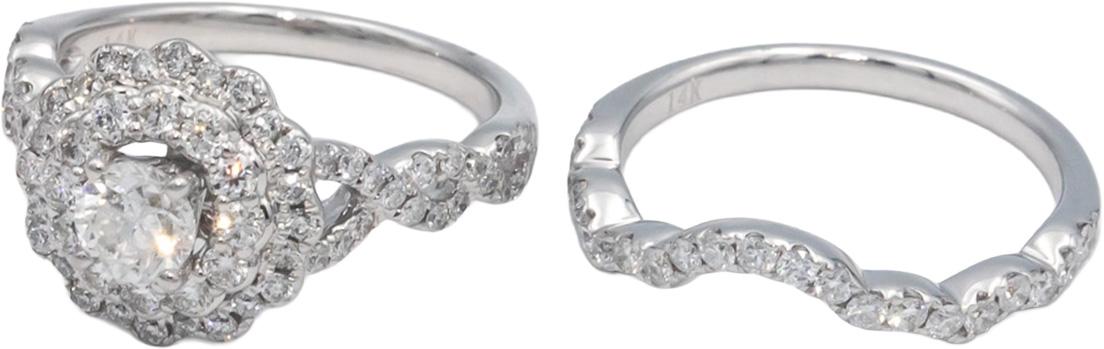 14k White Gold Diamond Double Halo Bridal Engagement Ring Set 1.50CT Size 6.75