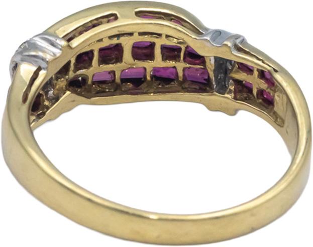 KALATI Designer 14k White & Yellow Gold 0.68CT Diamond and Ruby Ring Size 7.25