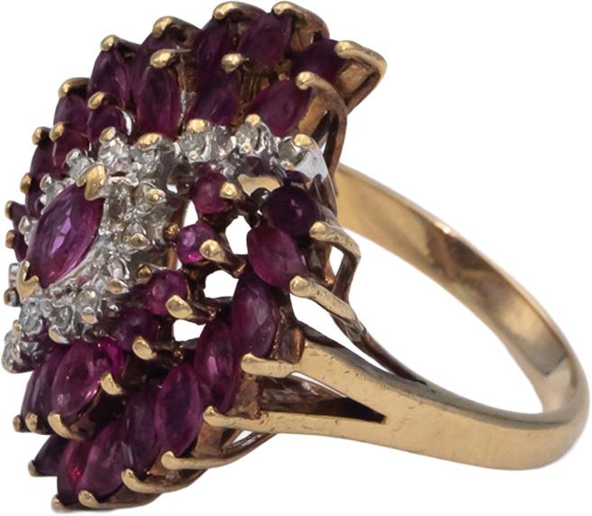 10k Yellow Gold 1.62CT Diamond and Ruby Cluster Cocktail Ring Size 8