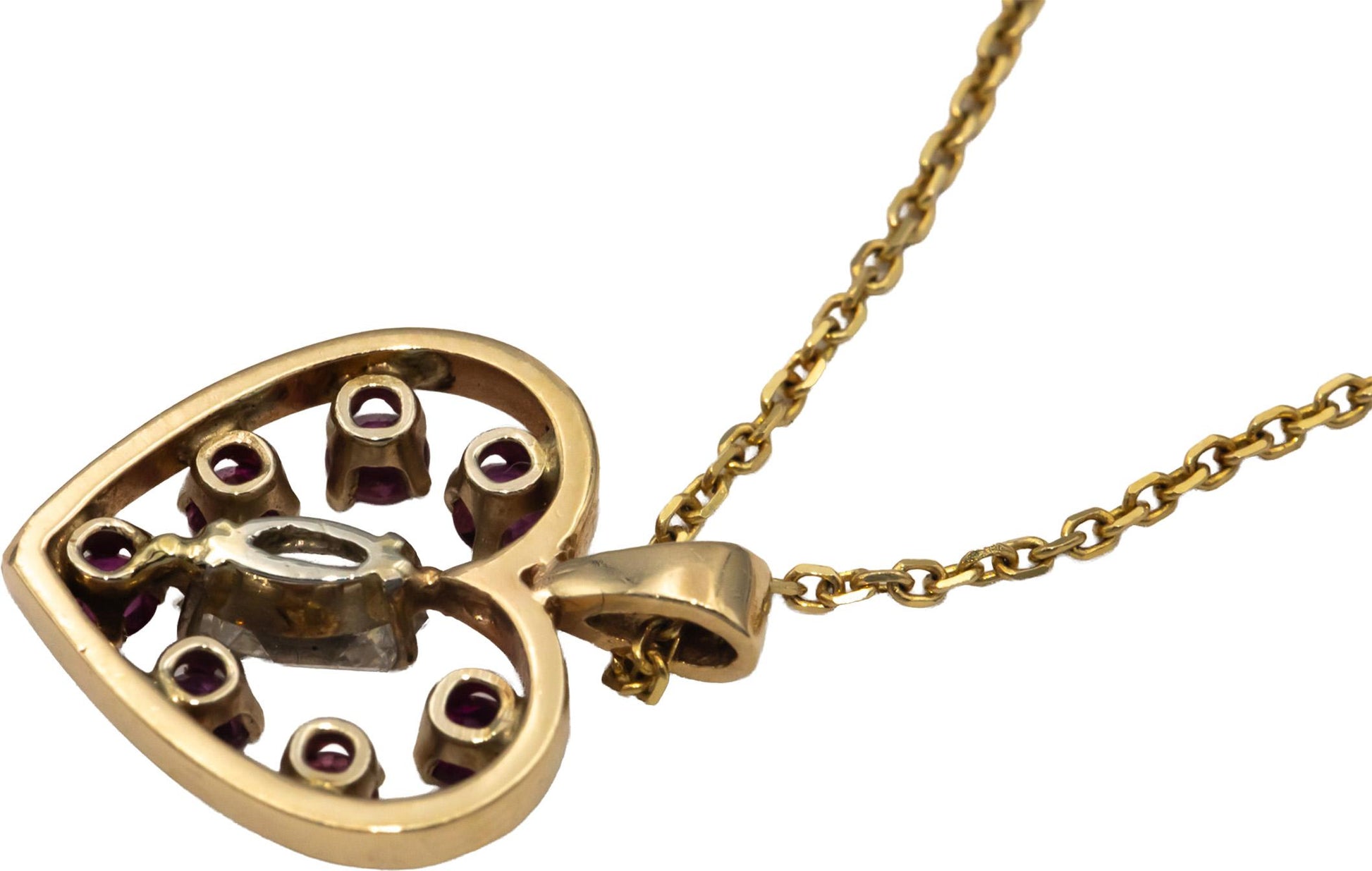 14k Yellow Gold VS Lozenge Cut Diamond & Ruby Heart Pendant Necklace 0.70CTW