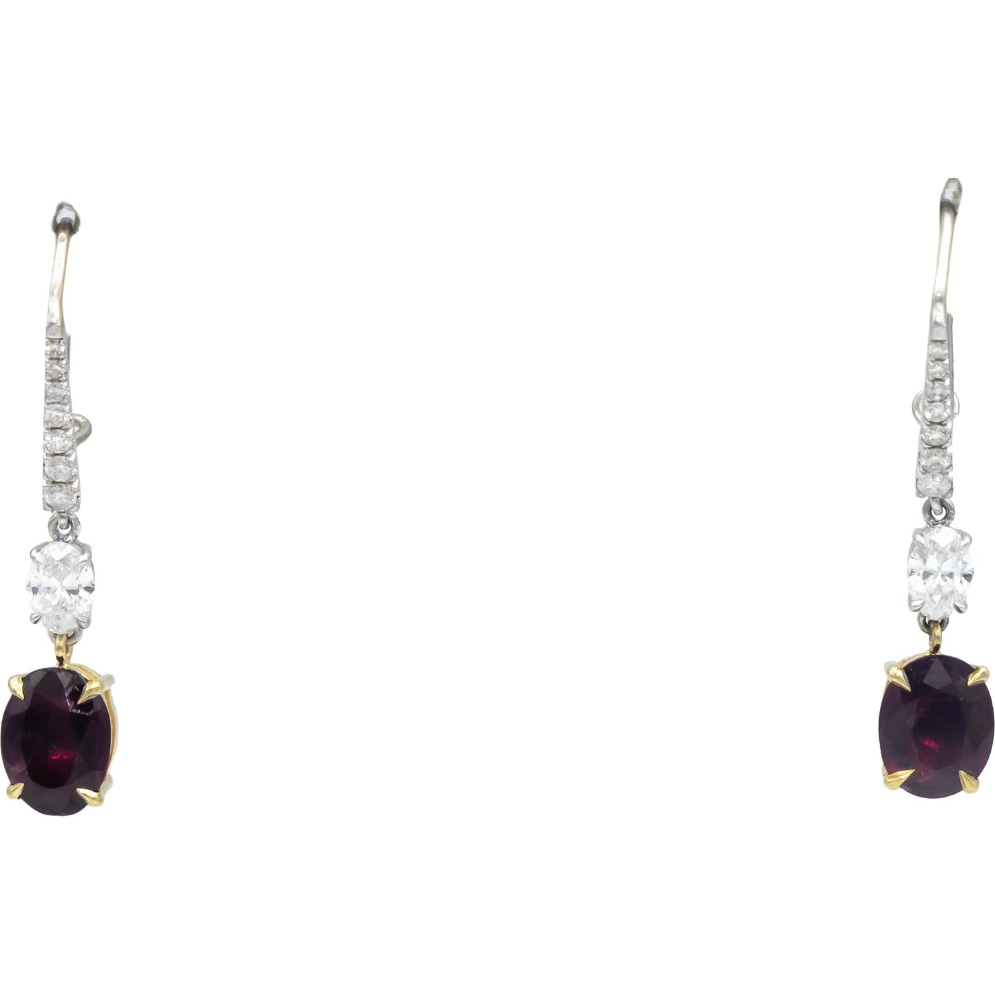 18k Gold & Platinum 5.25CT Diamond and Ruby Drop Dangle Earrings