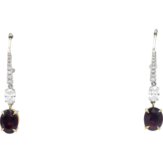 18k Gold & Platinum 5.25CT Diamond and Ruby Drop Dangle Earrings