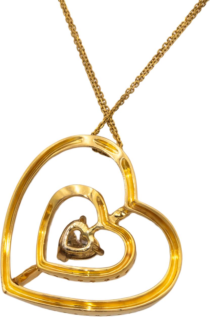 GARAVELLI 18k Yellow Gold Diamond Heart Pendant Necklace 1.55CT w/ 1.05CT Center