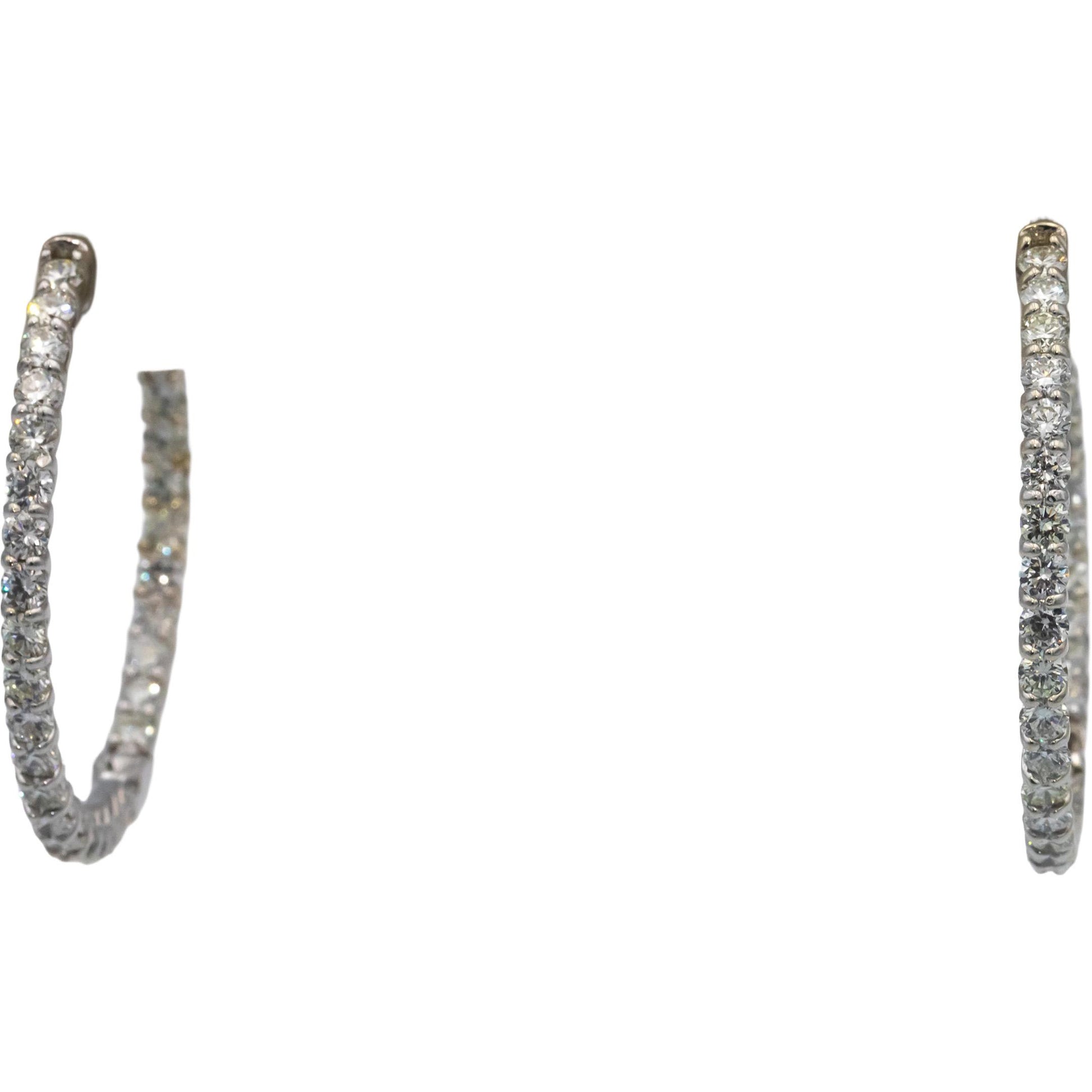 14k White Gold 4.30CT Round Cut Trellis Setting Inside Out Hoop Earrings
