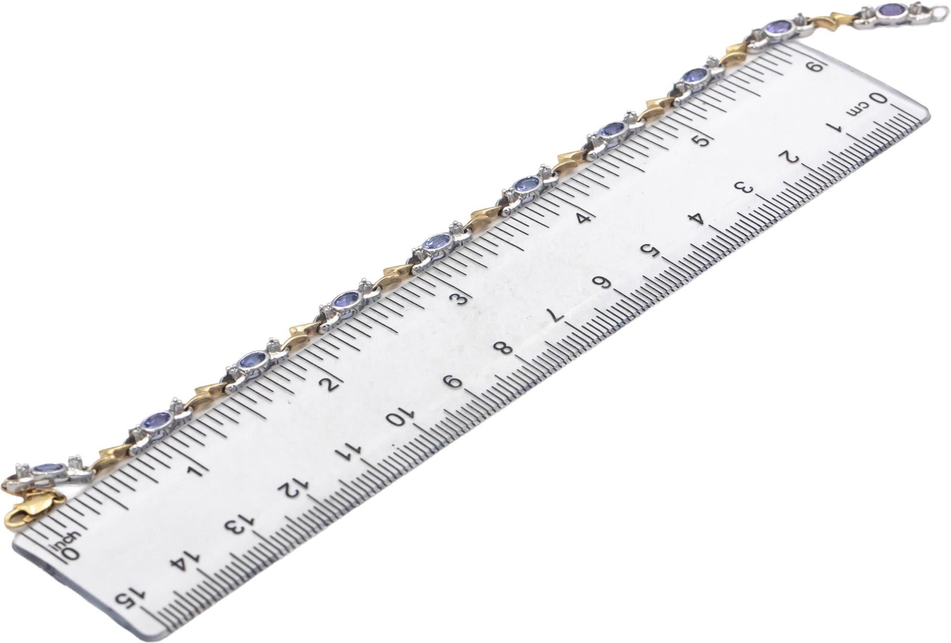 14k White and Yellow Gold 1.60CT Diamond and Tanzanite Fancy Link Bracelet