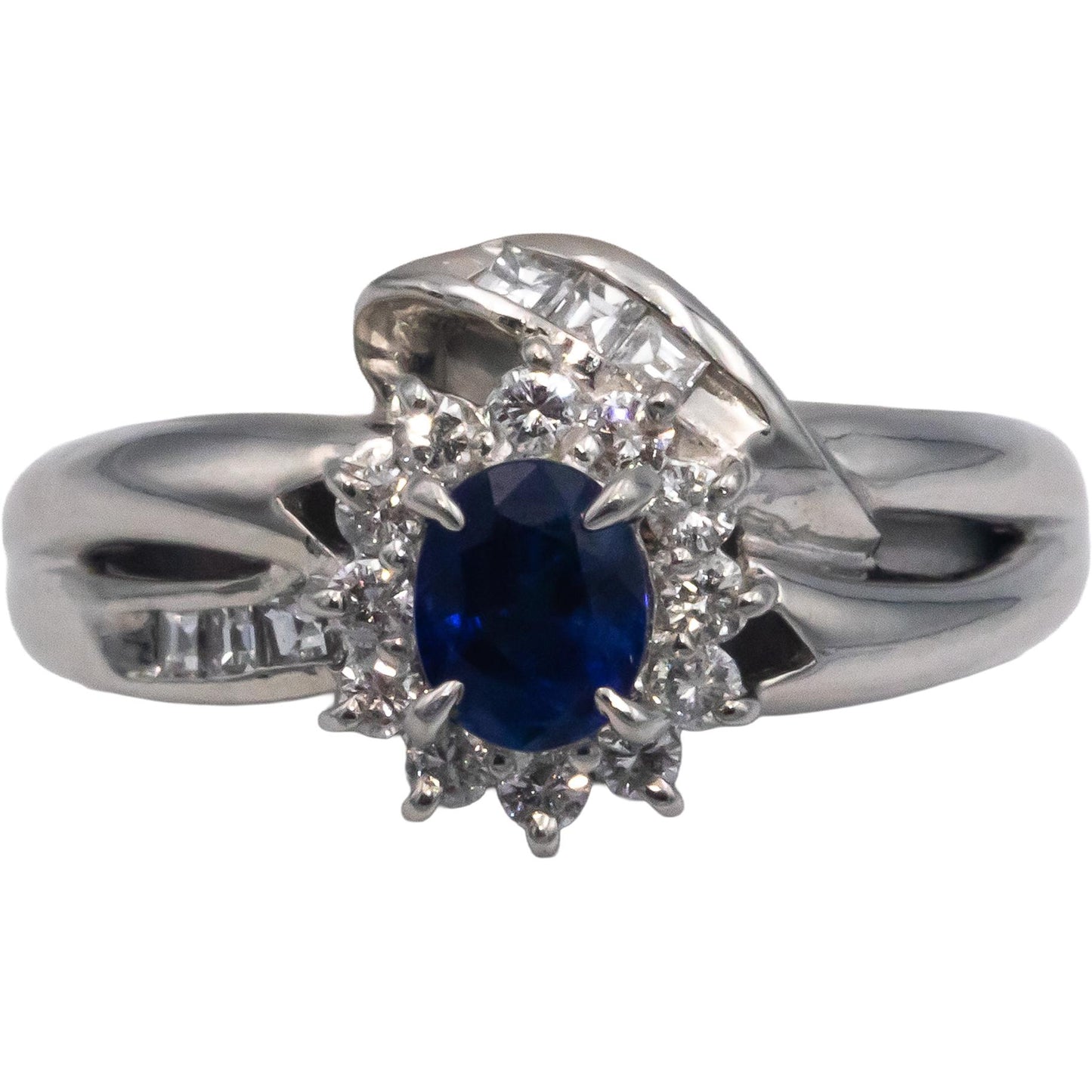 Platinum Jewelry Diamond and Sapphire Halo Ring 0.75CT Size 6
