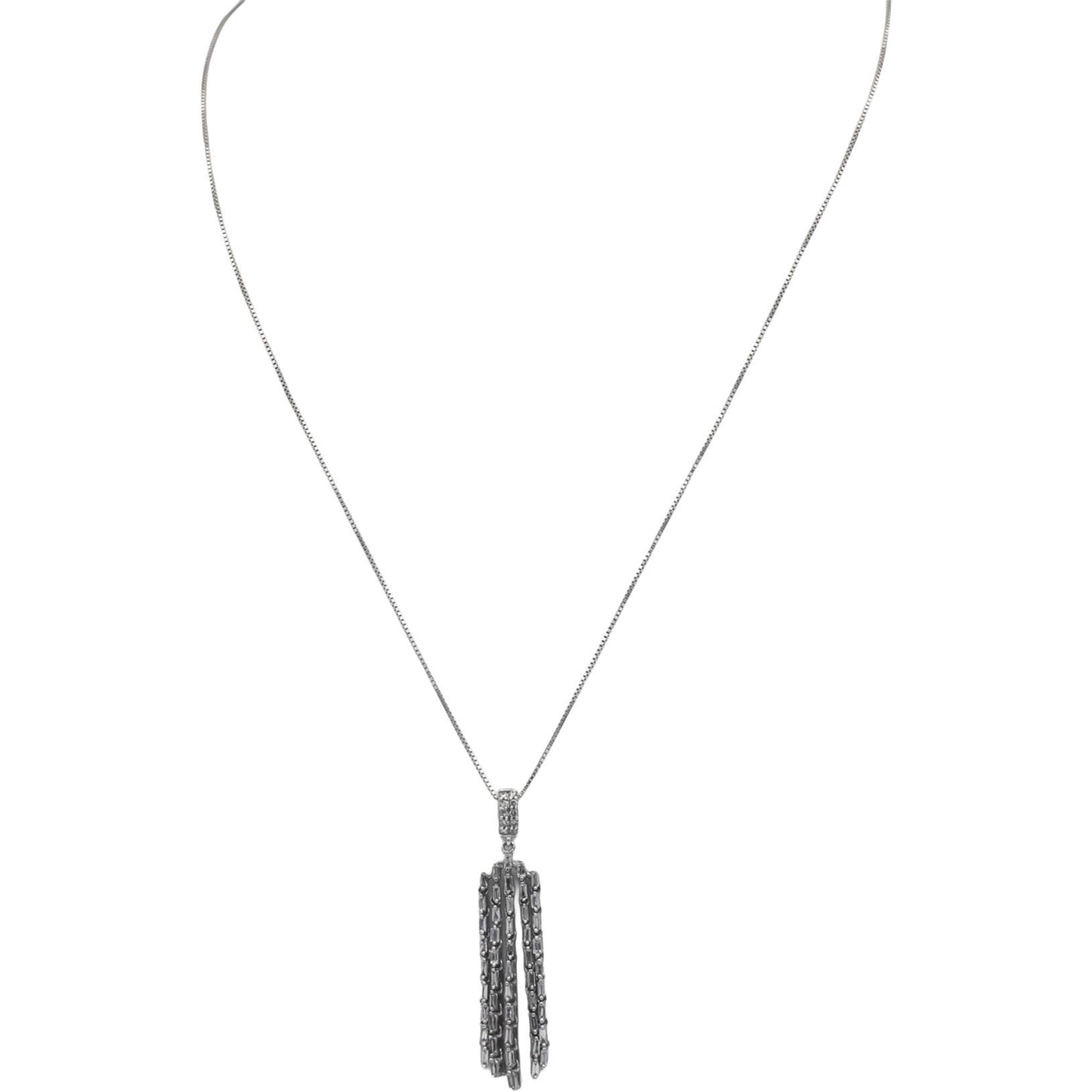 10k White Gold 0.50CT Diamond Dangle Tassel Pendant Necklace