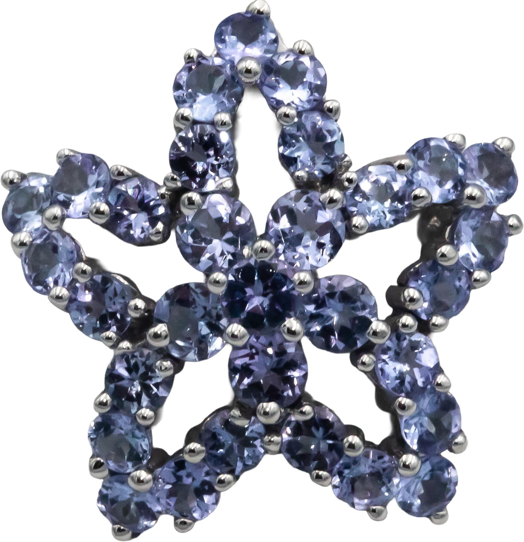 10k White Gold Round Tanzanite Star Floral Cocktail Ring 1.50CT Size 7