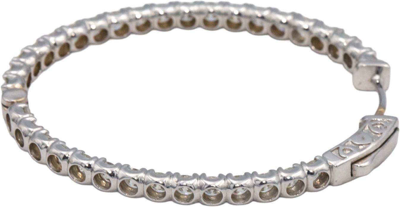 14k White Gold VS Round Cut Diamond Inside Out Hoop Earrings 2.97CT