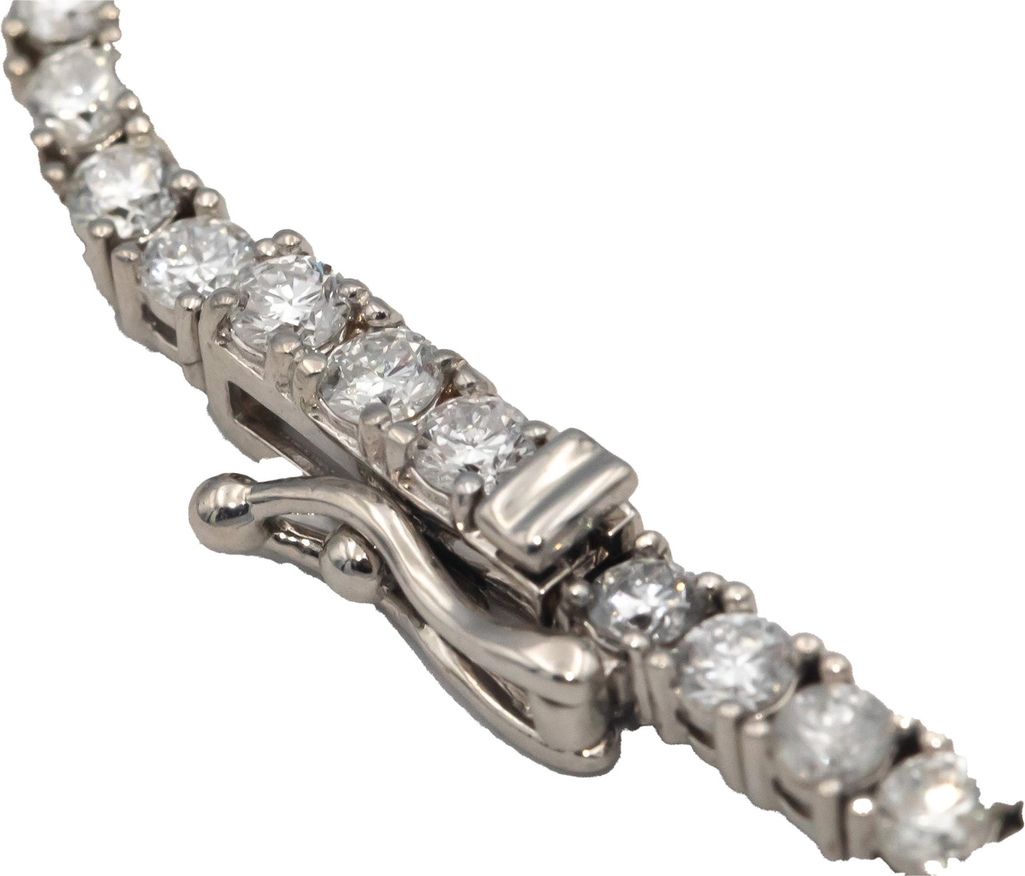 18k White Gold Round Cut Diamond Tennis Necklace 16.25" Long 9.01CT