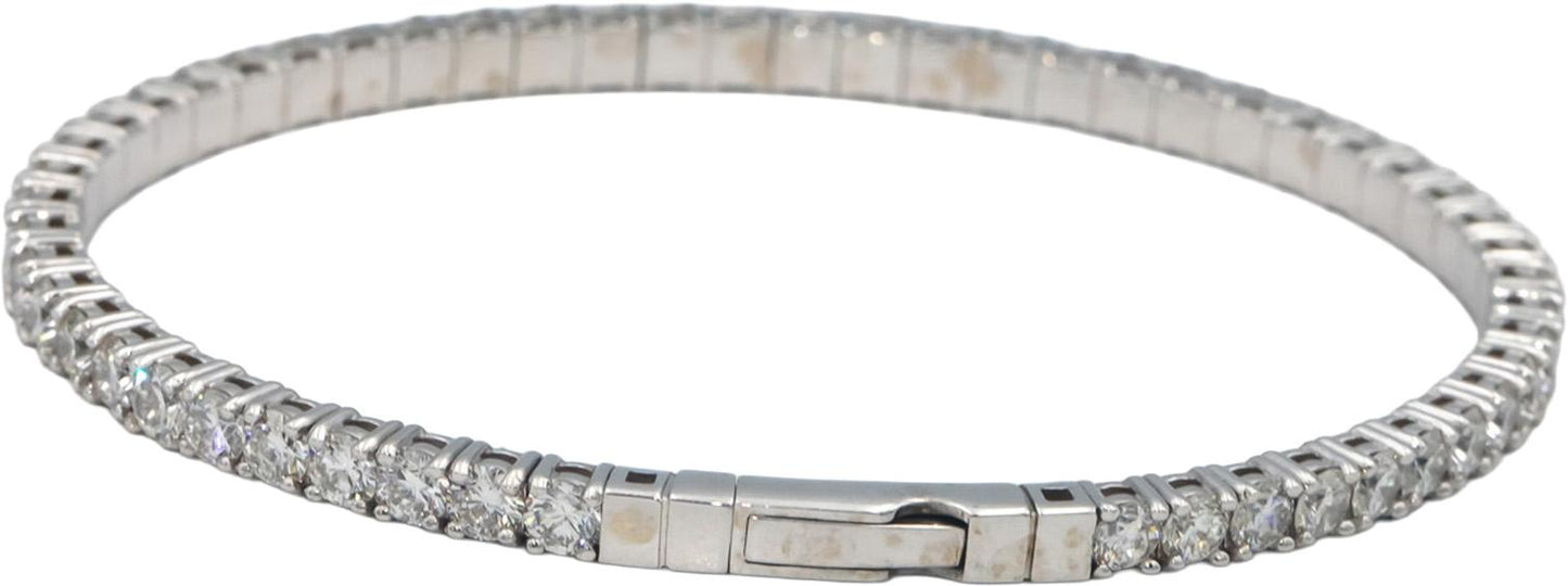 14k White Gold Round Lab Grown Diamond Semi-Flexible Bangle Bracelet 6.50CT