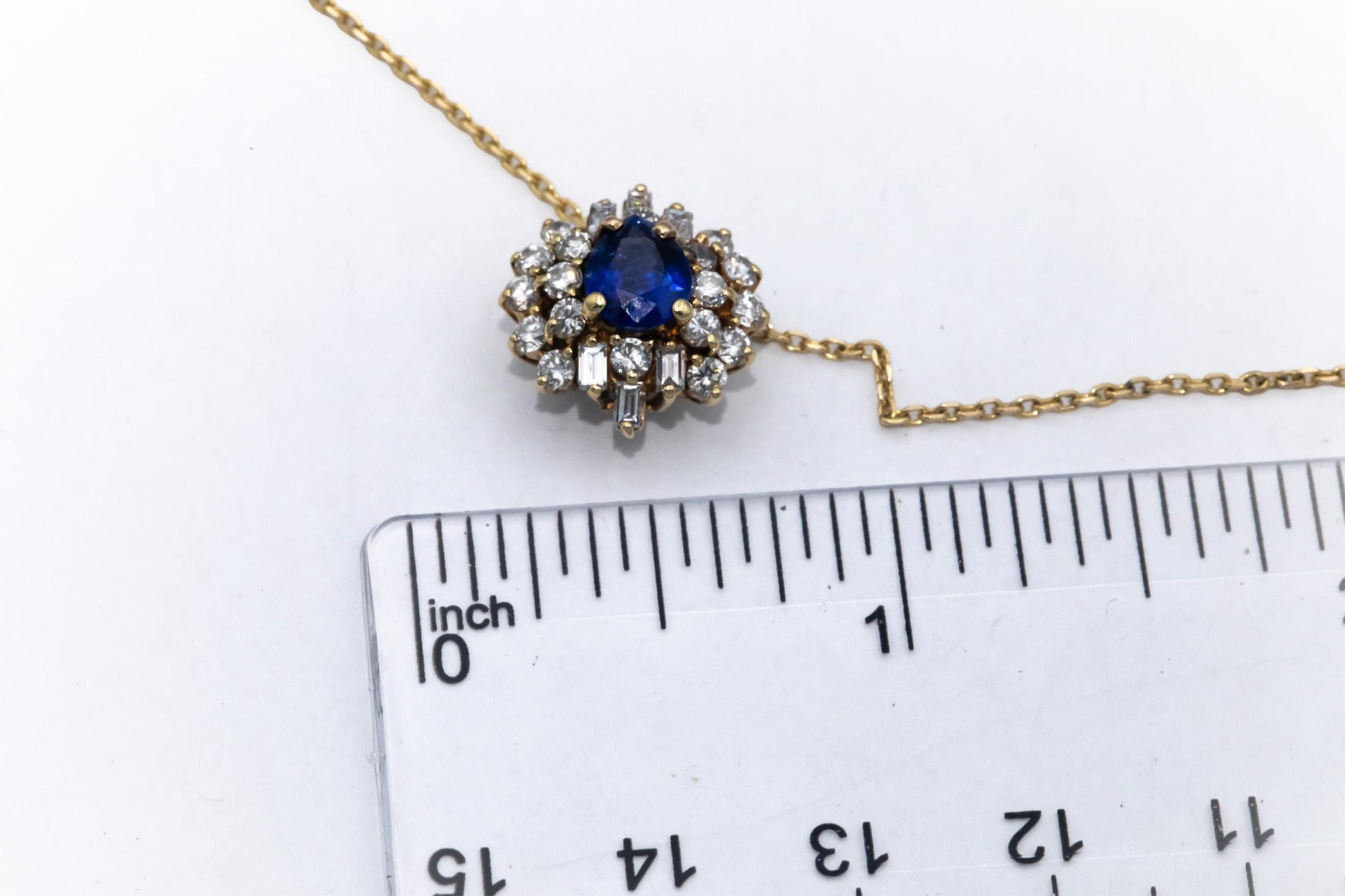 GIA 14k Gold Diamond & Sri Lanka Royal Blue Sapphire Pendant Necklace 1.85CT