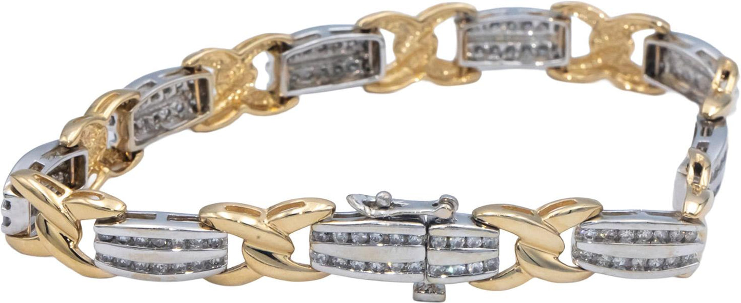 14k Yellow & White Gold Round Diamond Fancy Link Bracelet 2.30CT