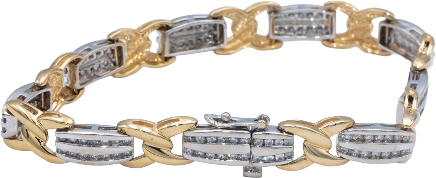 14k Yellow & White Gold Round Diamond Fancy Link Bracelet 2.30CT