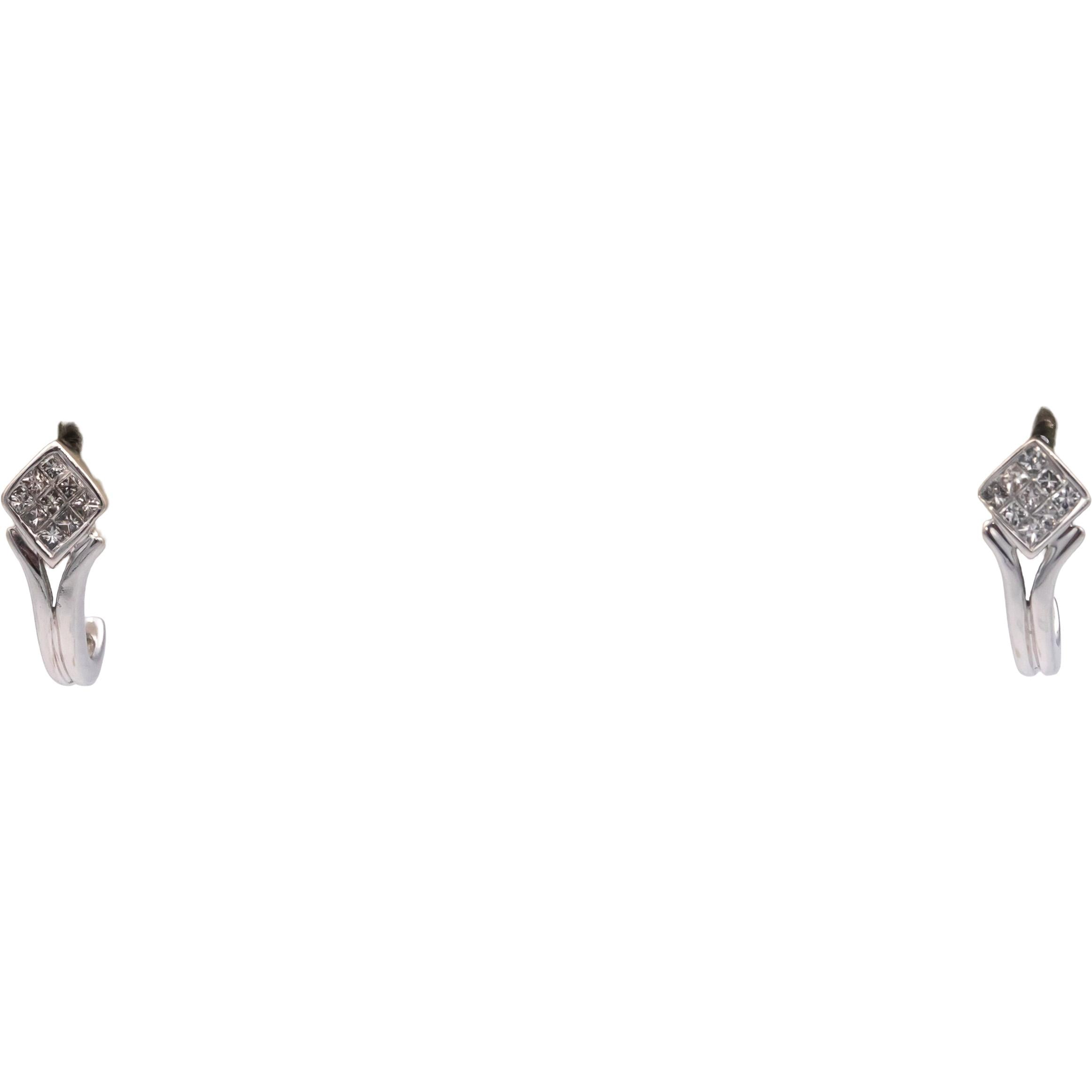 14k White Gold Jewelry Princess Cut Diamond Curved Stud Earrings 0.20CT