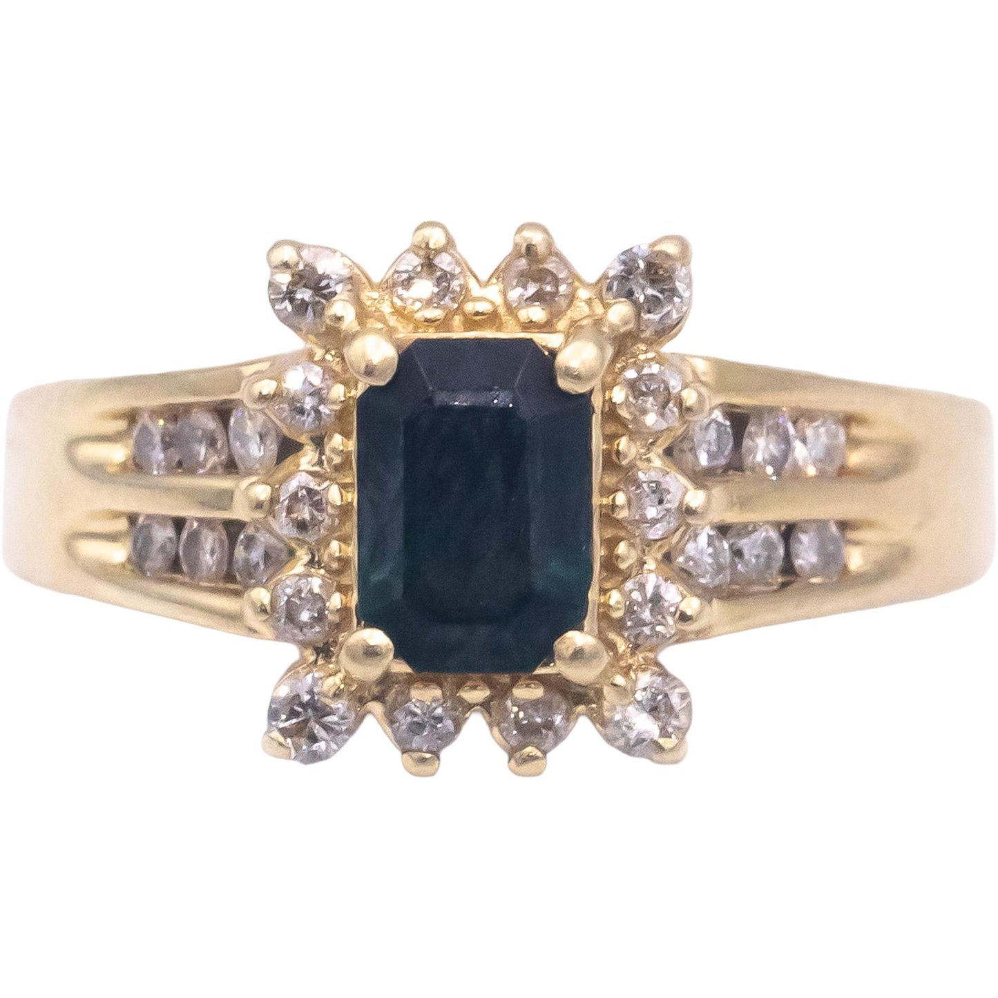 Diamond and Sapphire 14k Yellow Gold Cocktail Ring 1.35CT Size 8.25