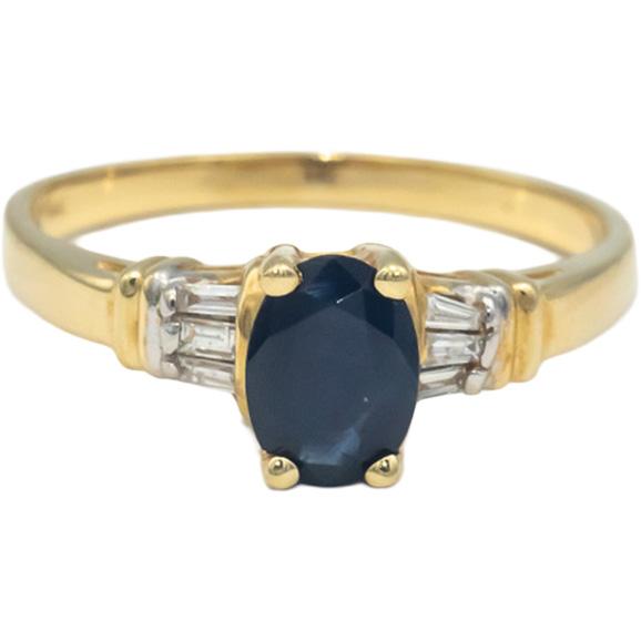 14k Yellow Gold 0.81CT Baguette Diamond and Oval Sapphire Ring Size 6.75