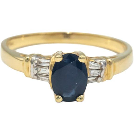 14k Yellow Gold 0.81CT Baguette Diamond and Oval Sapphire Ring Size 6.75