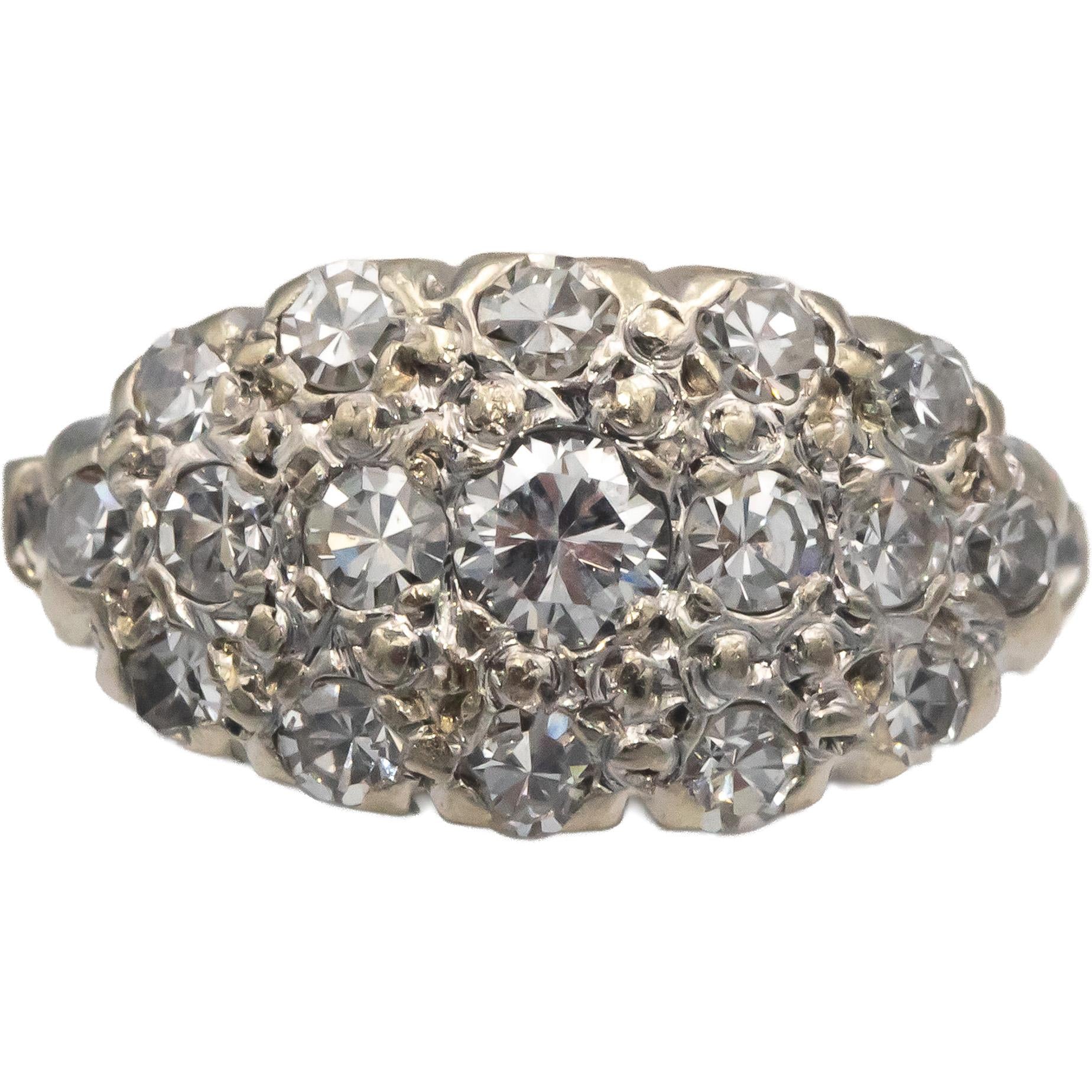 Antique Vintage 14k White Gold 0.50CT Round Cut Diamond Ring Size 3.5