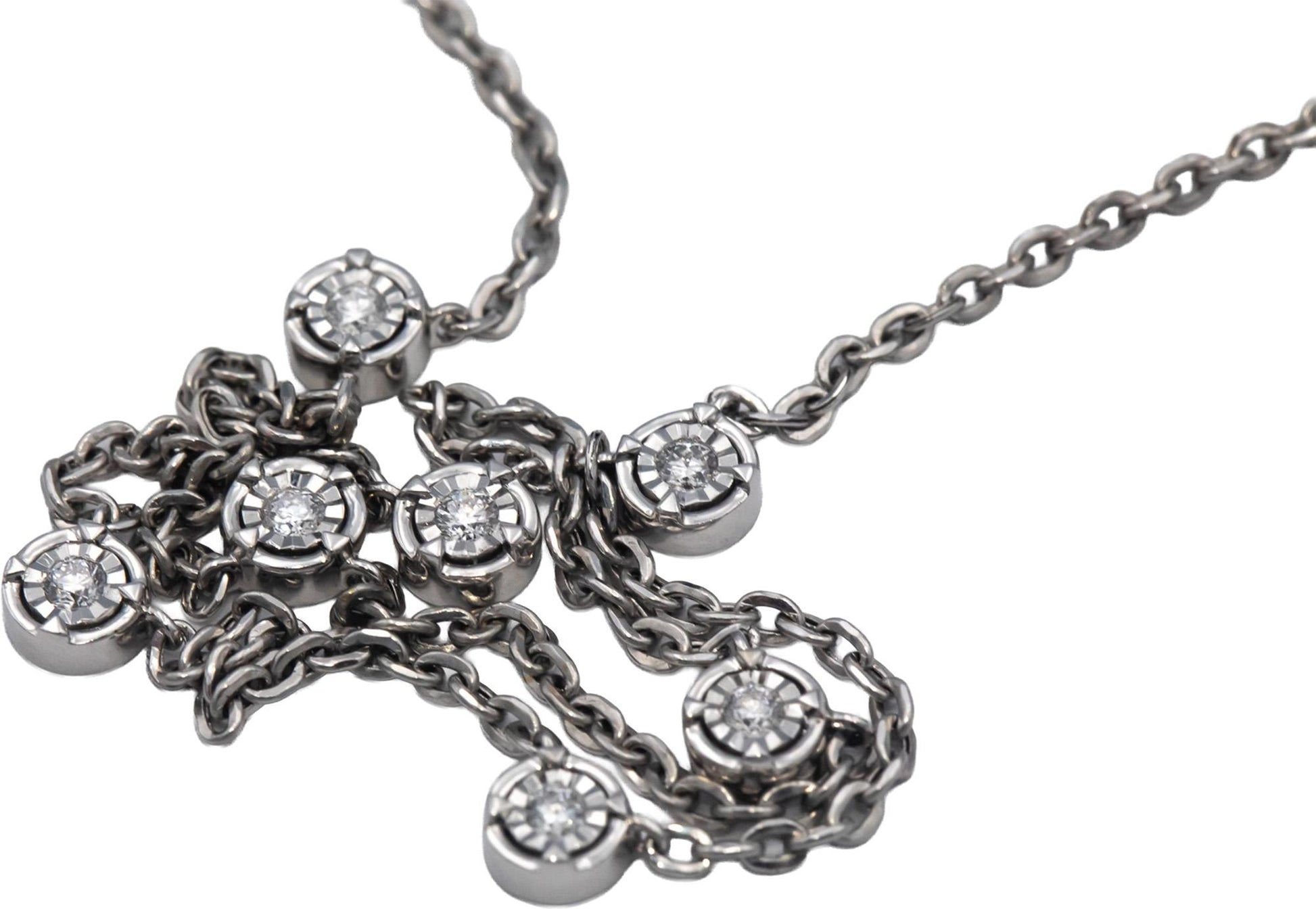 14k White gold 0.22CT VS Round Cut Illusion Setting Diamond By The Yard Necklace