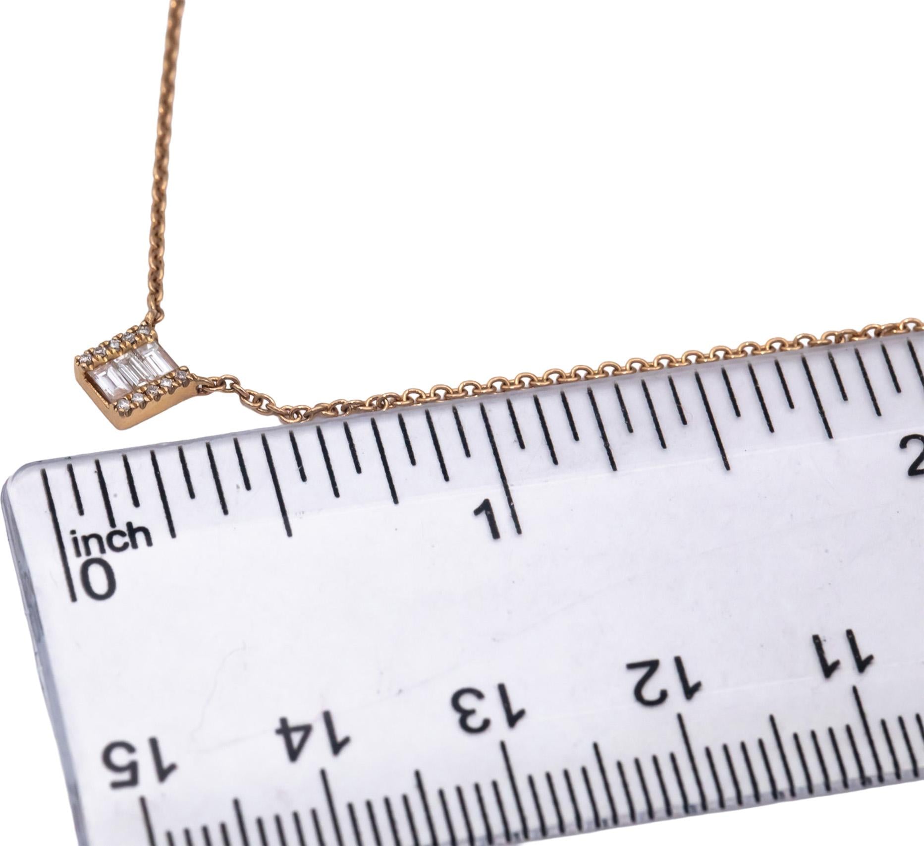 18k Yellow Gold 0.20CT VS Baguette & Round Diamond Pendant Necklace Chain
