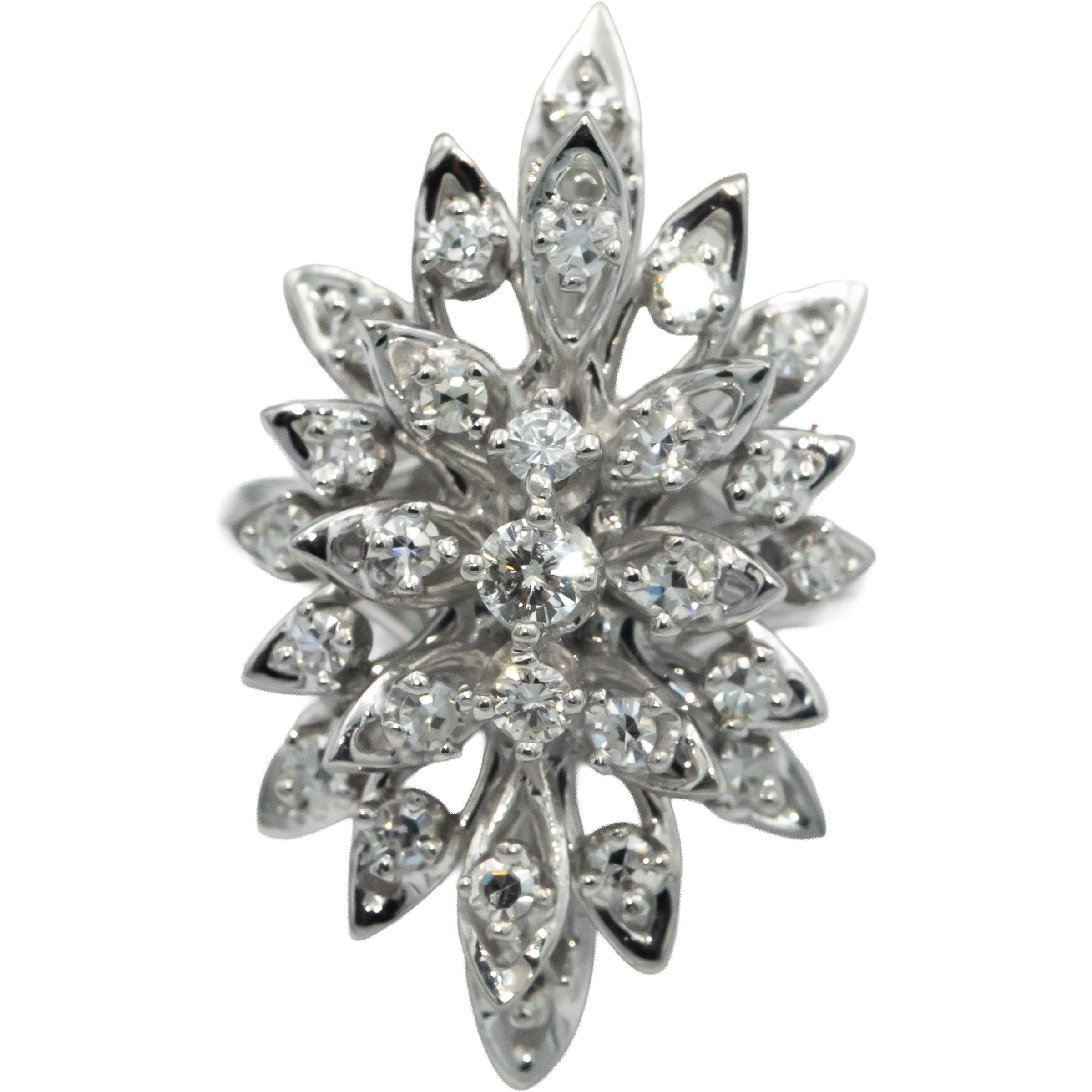 Vintage Antique 14k White Gold VS Single Cut Diamond Cocktail Ring 1.0CT Size 9