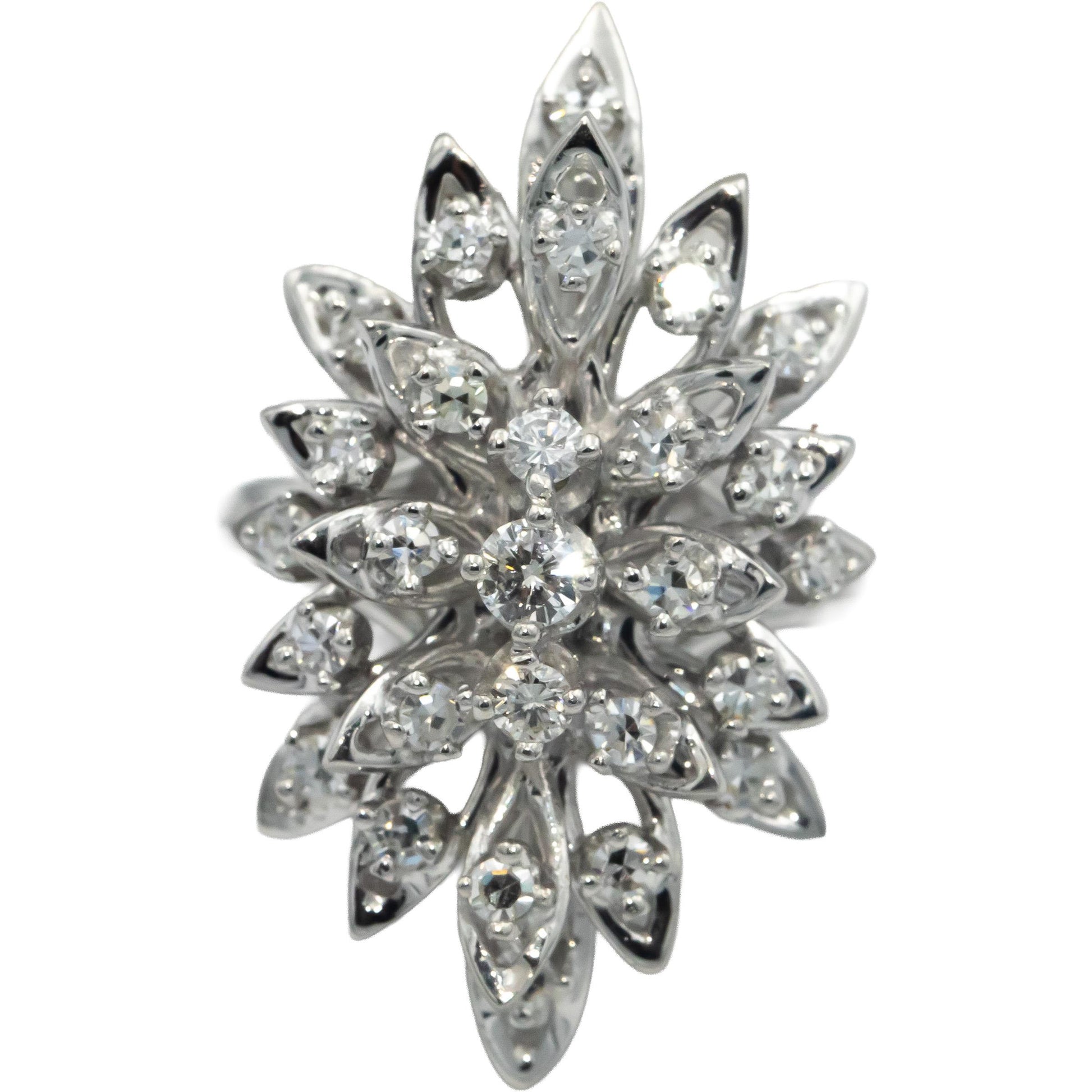 Vintage Antique 14k White Gold 1.0CT VS Single Cut Diamond Cocktail Ring Size 9