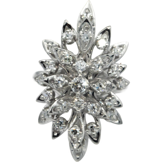 Vintage Antique 14k White Gold 1.0CT VS Single Cut Diamond Cocktail Ring Size 9