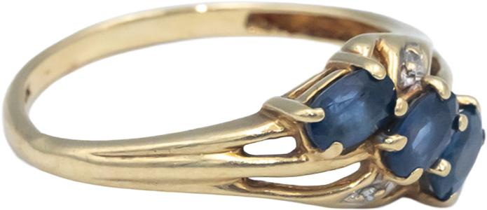 10k Yellow Gold Oval Cut Blue Sapphire Ring w/ Diamond Accents 0.40CT Size 6.75