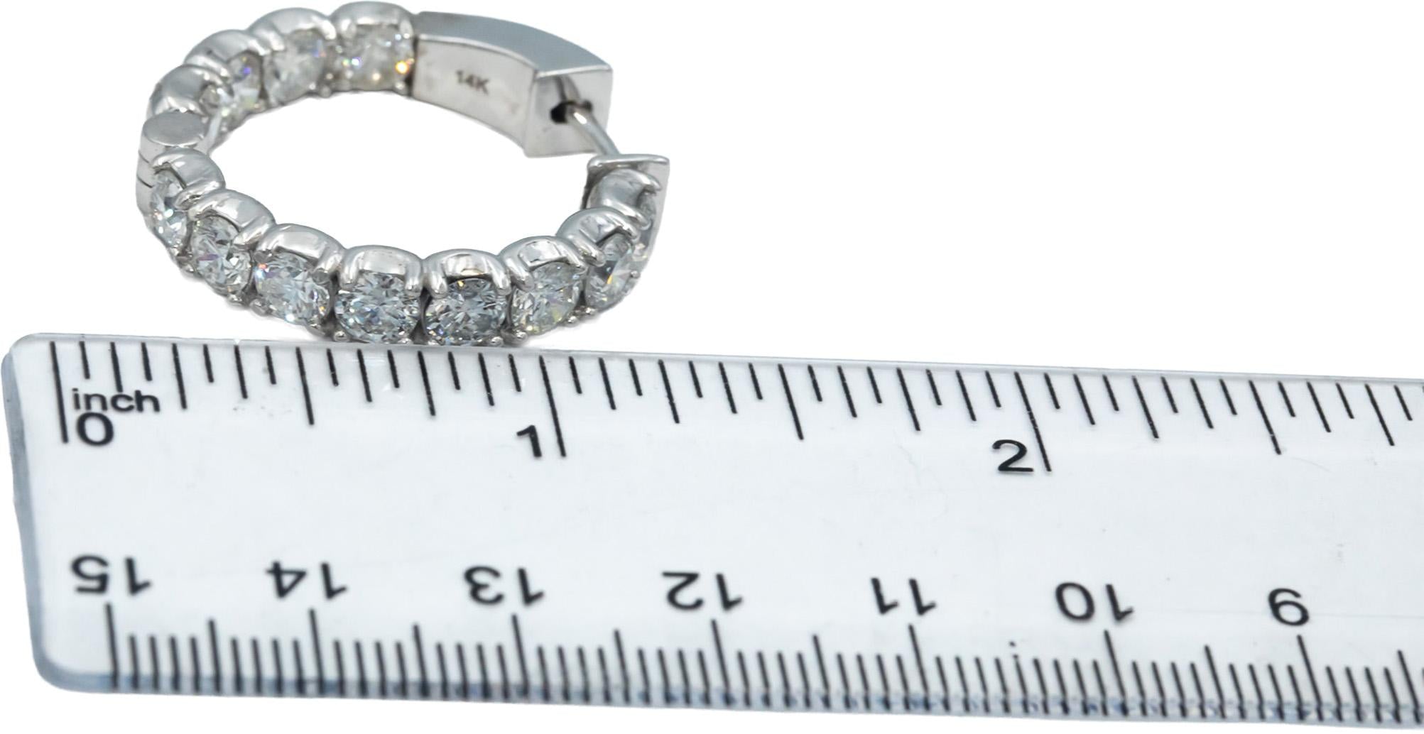 14k White Gold Round Diamond Inside Out Circle Hoop Earrings 7.38CT