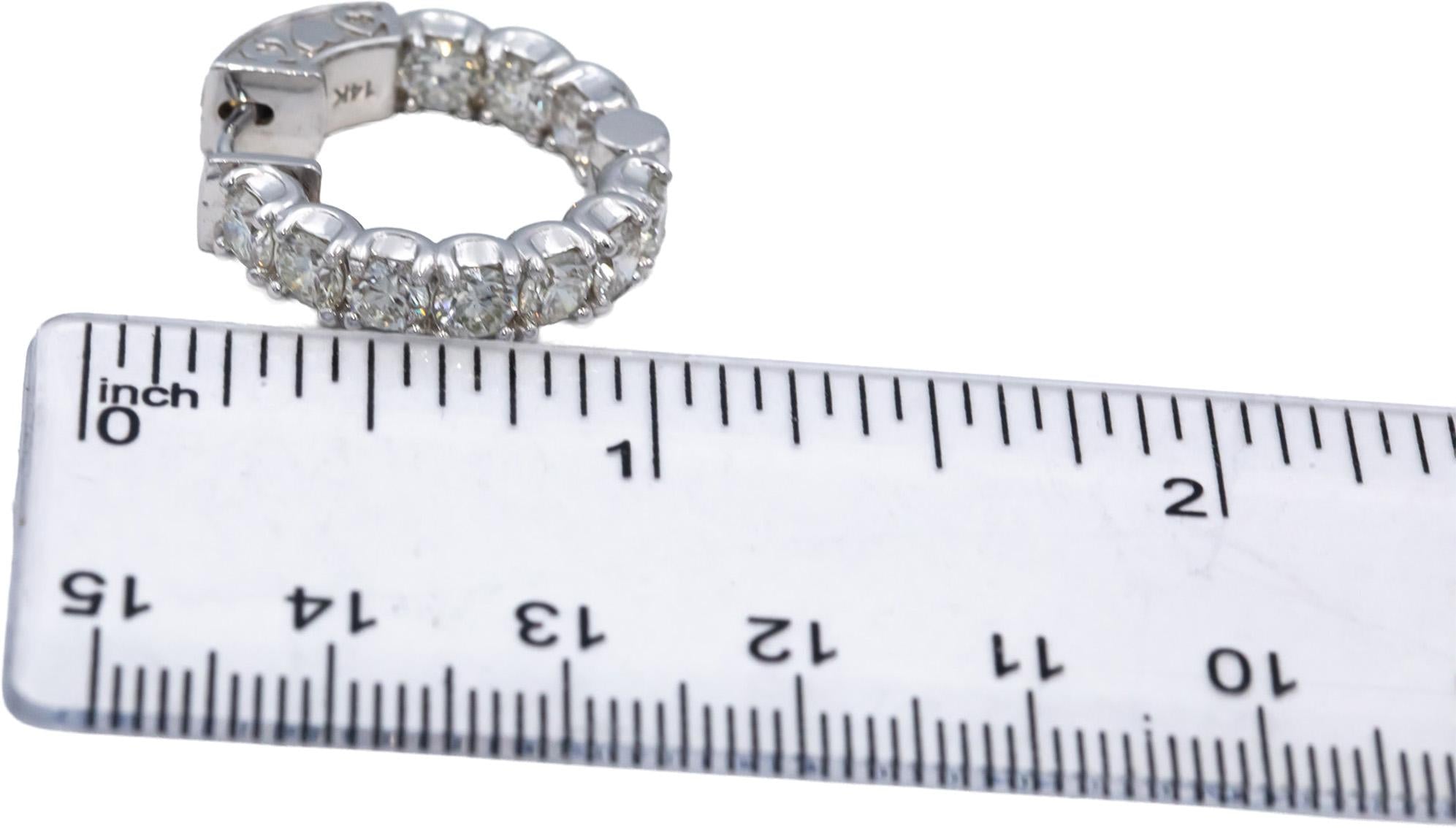 14k White Gold VS Round Diamond Inside Out Hoop Earrings 4.42CT