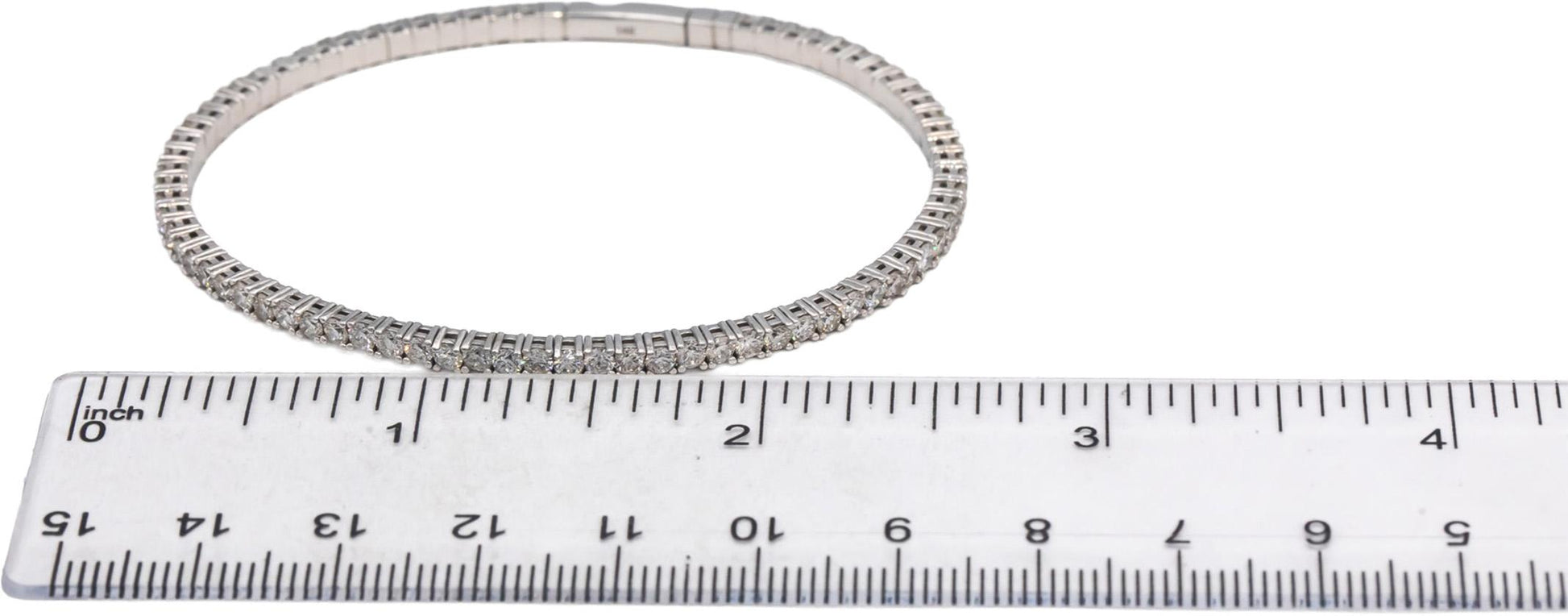 14k White Gold VS Round Diamond Semi-Flexible Bangle Bracelet 3.63CT