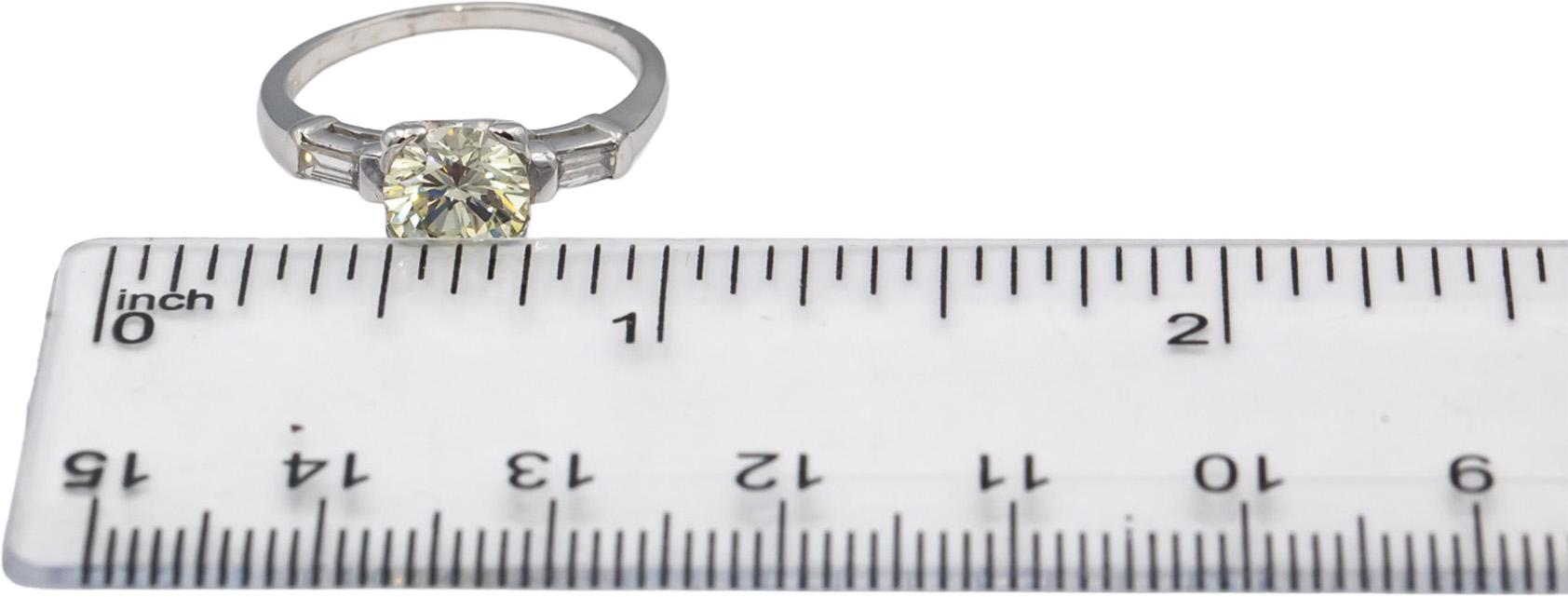 Platinum Round & Baguette Diamond Engagement Ring 1.32CT w/ 1.17CT Center