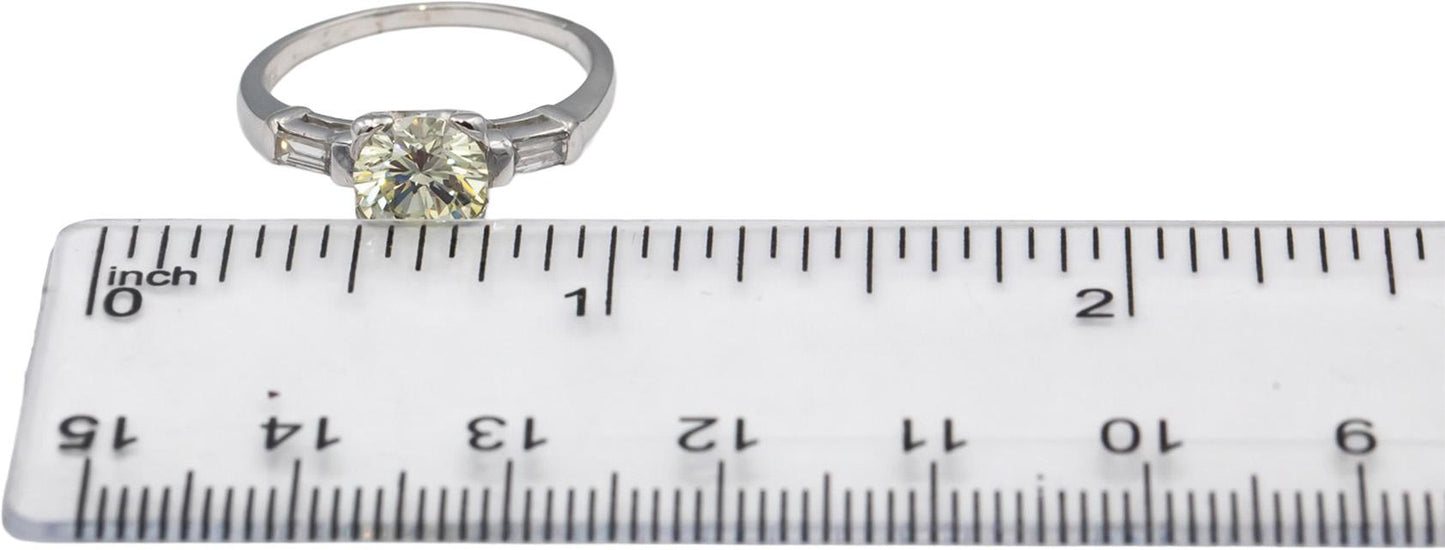 Platinum Round & Baguette Diamond Engagement Ring 1.32CT w/ 1.17CT Center