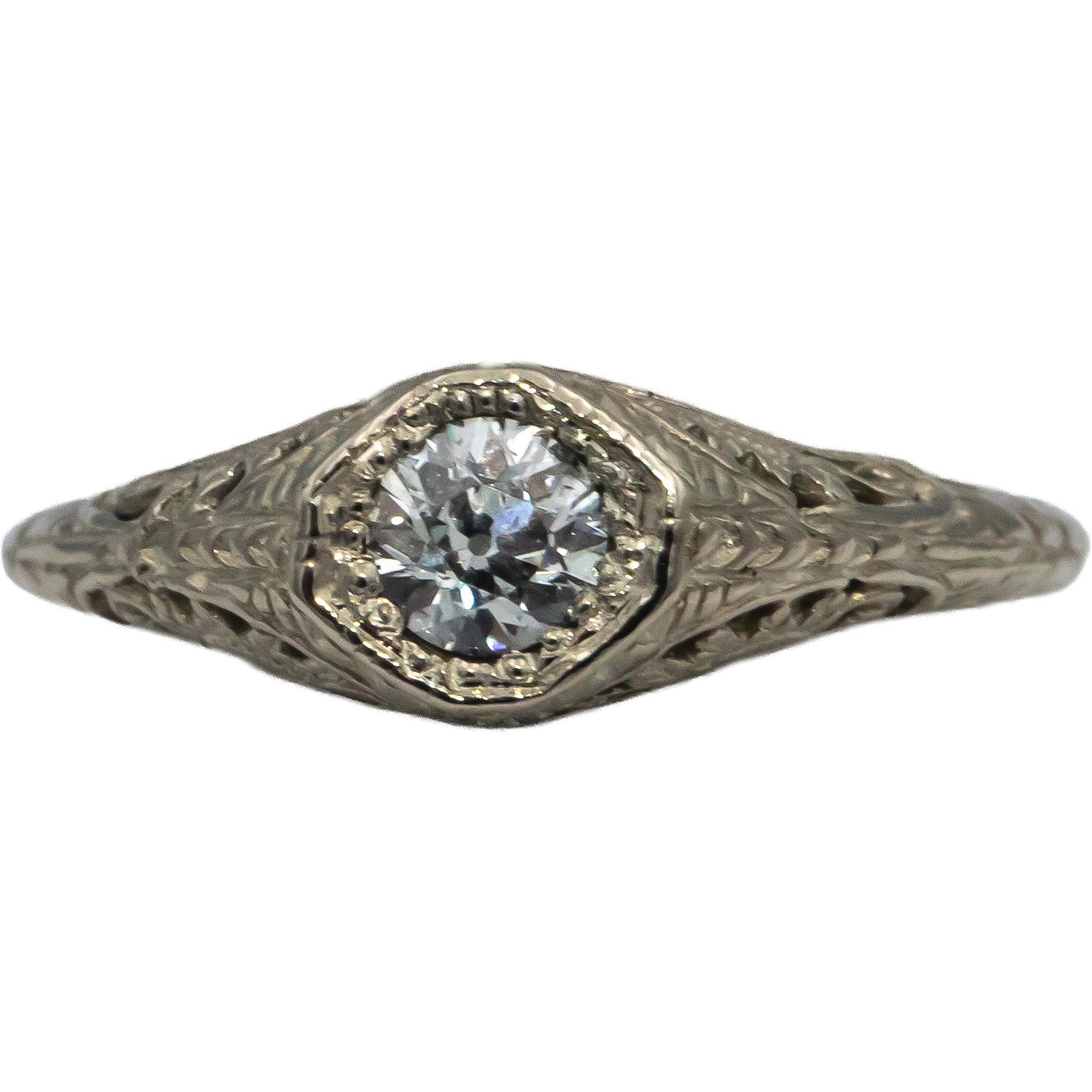 Vintage Antique 14k White Gold Old European Diamond Filigree Ring .30CT Sz 6.75